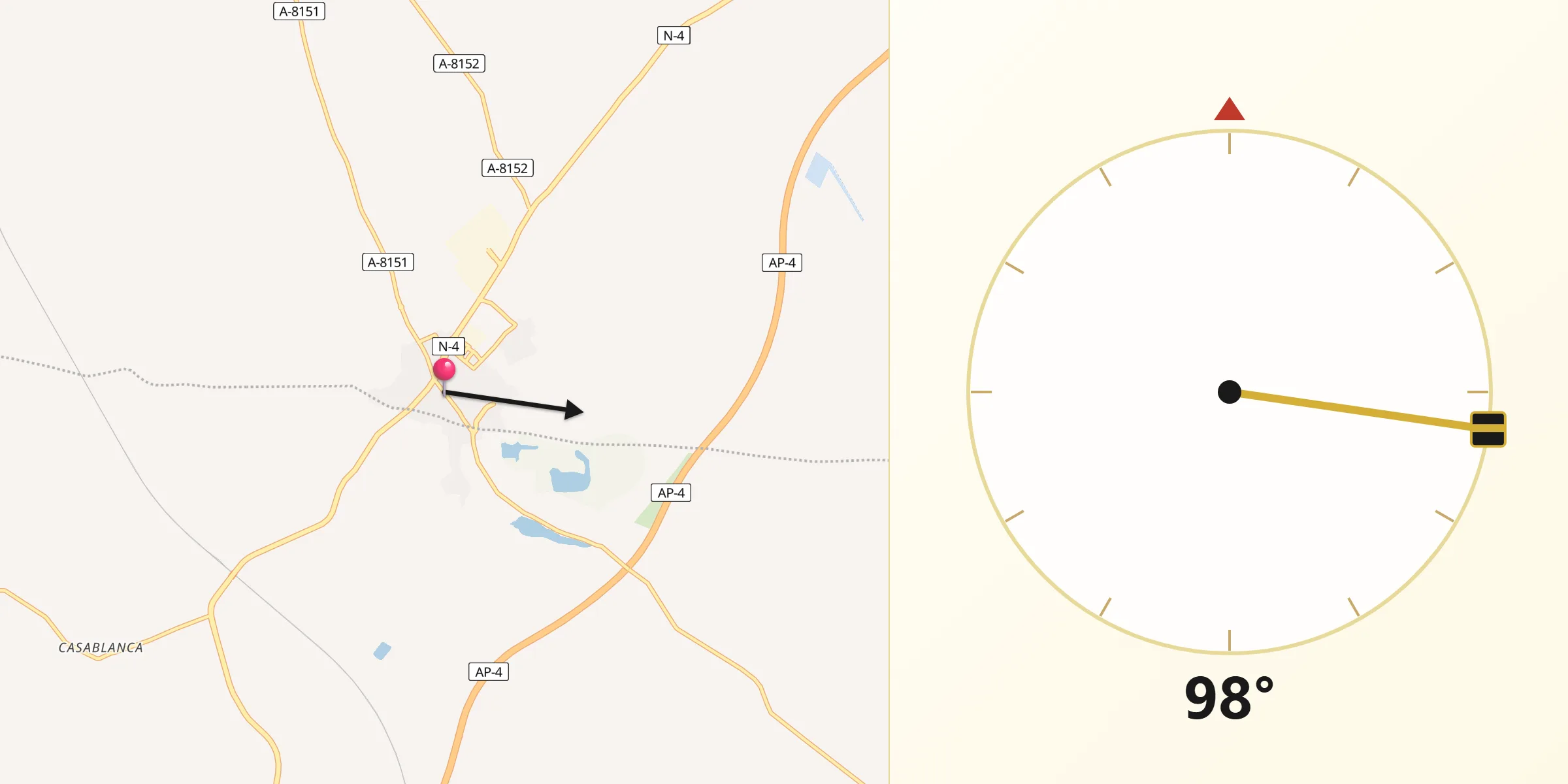 Dirección de la Qibla desde El Cuervo de Sevilla