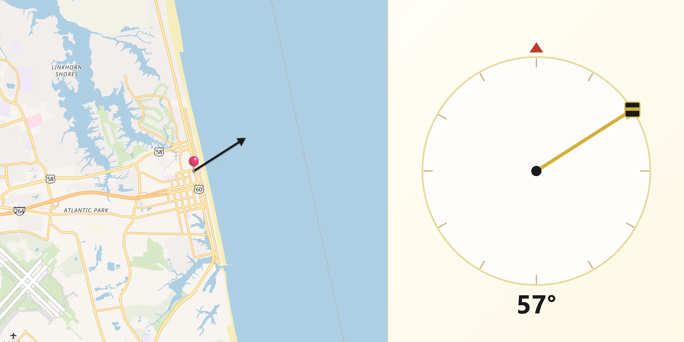 Qibla Direction from Virginia Beach