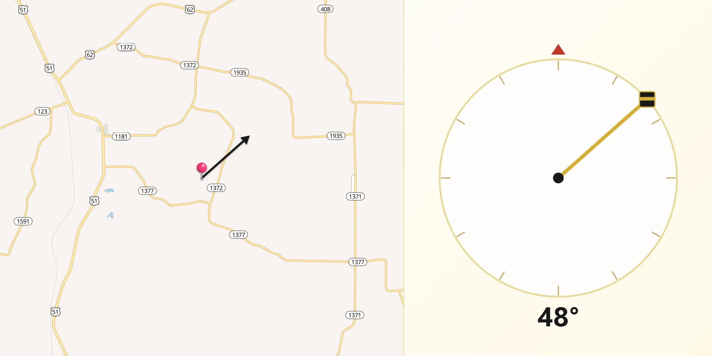 Qibla Direction from Carlisle County