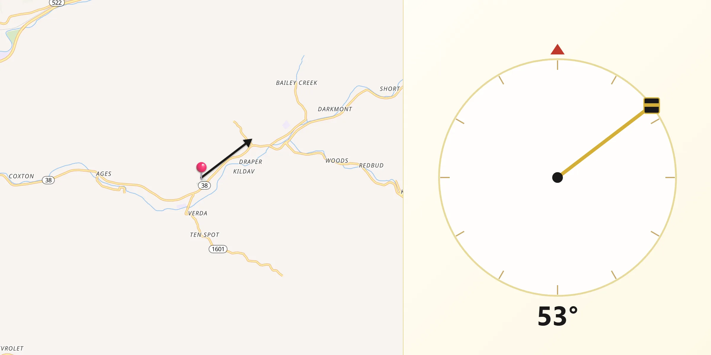 Qibla Direction from Harlan County