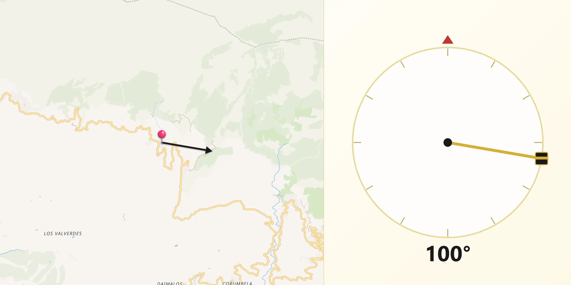 Dirección de la Qibla desde Sedella