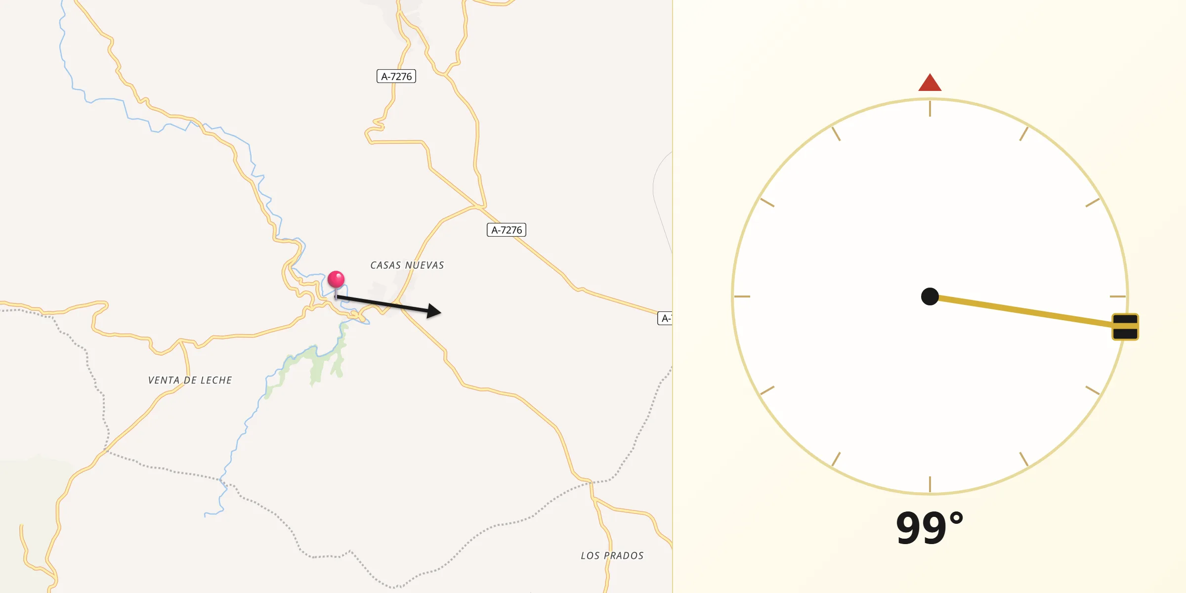 Dirección de la Qibla desde Setenil de las Bodegas