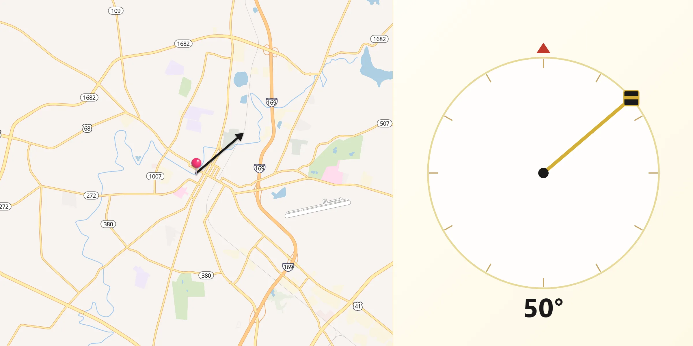 Qibla Direction from Hopkinsville