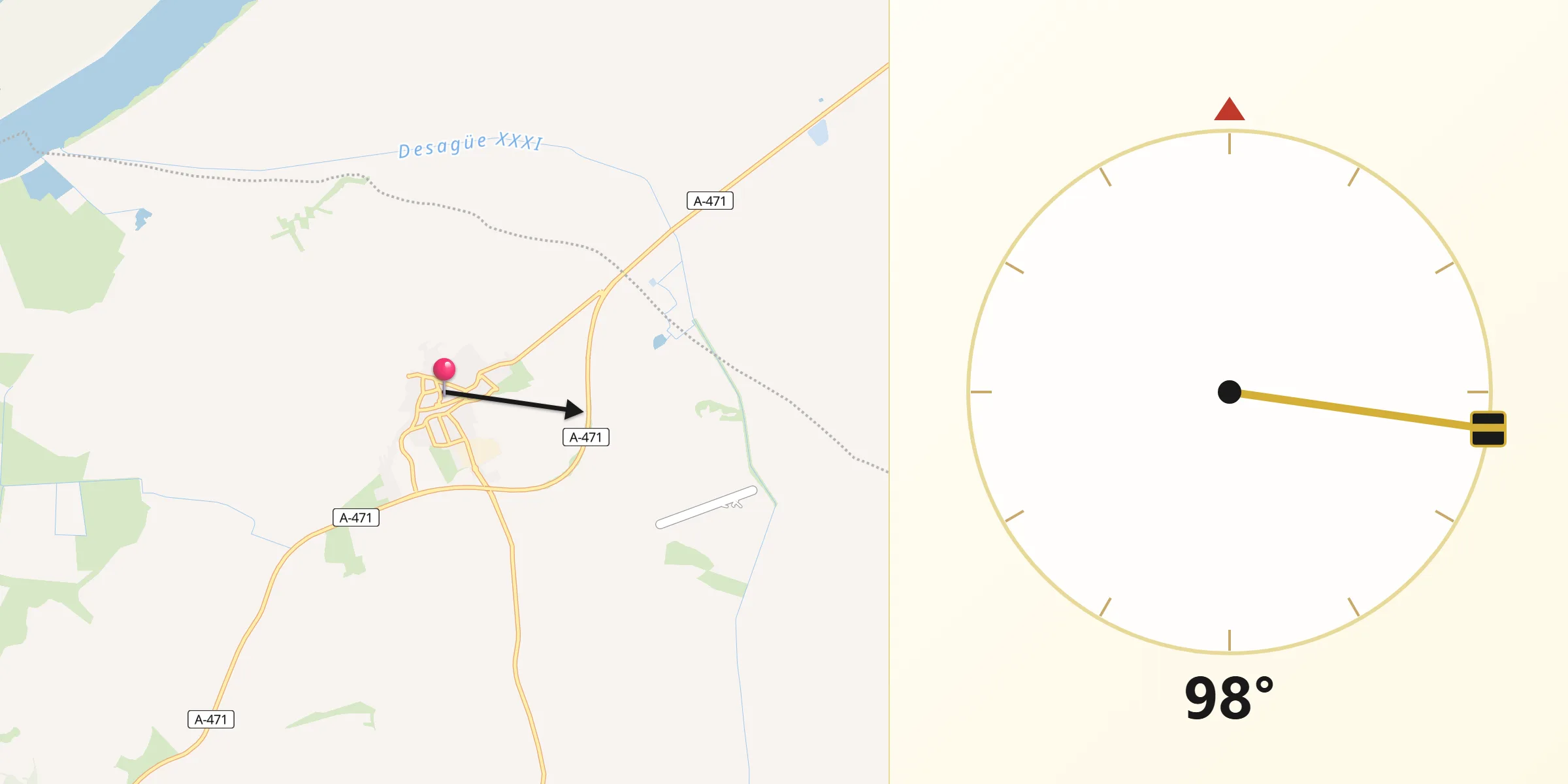 Dirección de la Qibla desde Trebujena