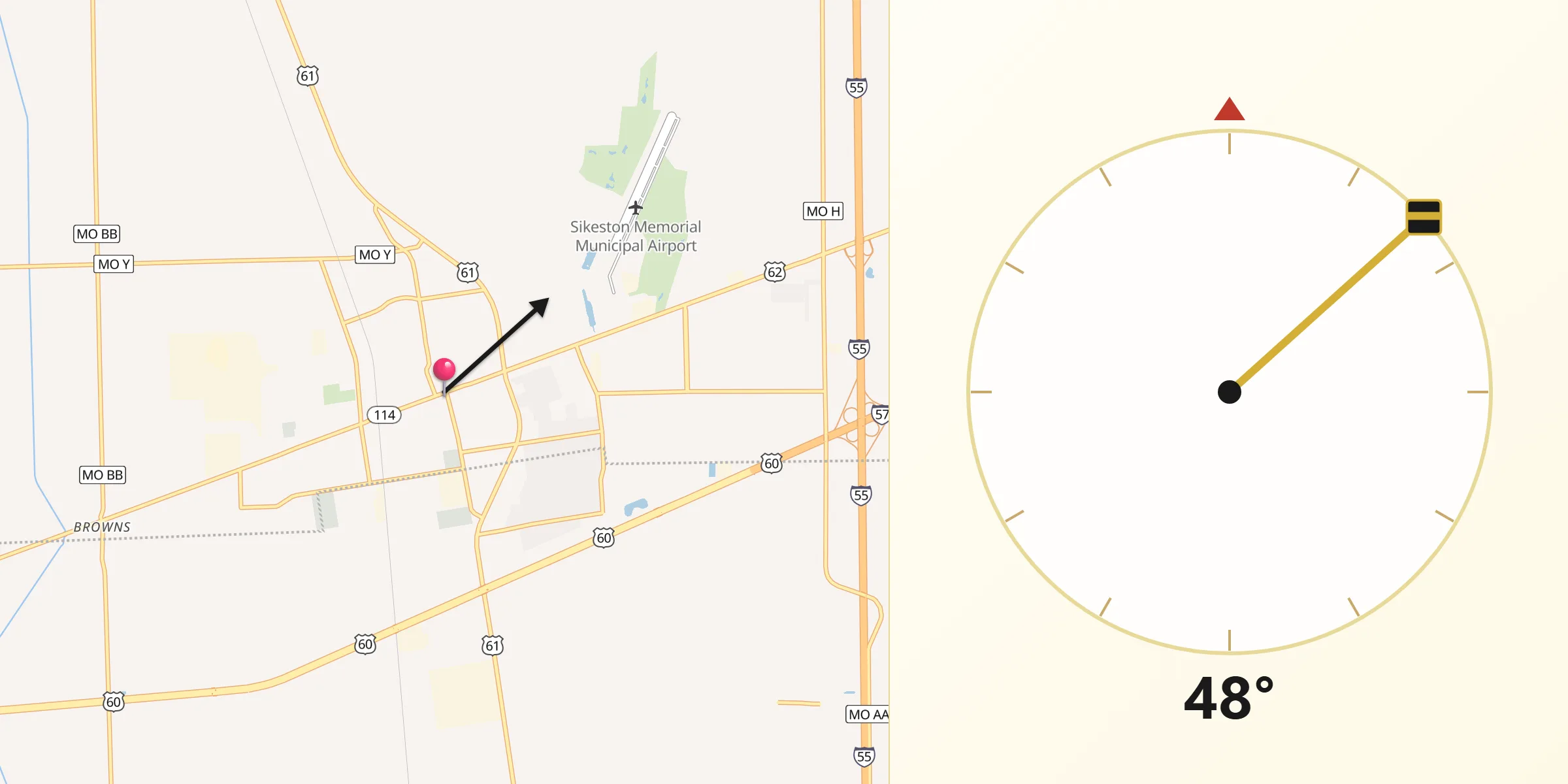 Qibla Direction from Sikeston