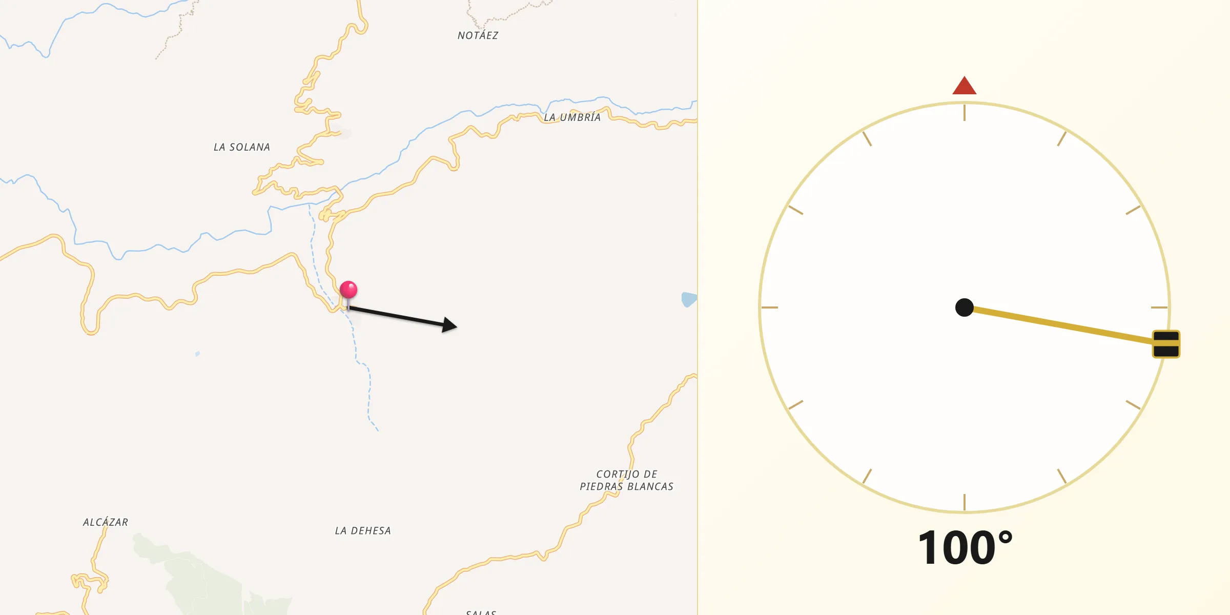 Dirección de la Qibla desde Torvizcón
