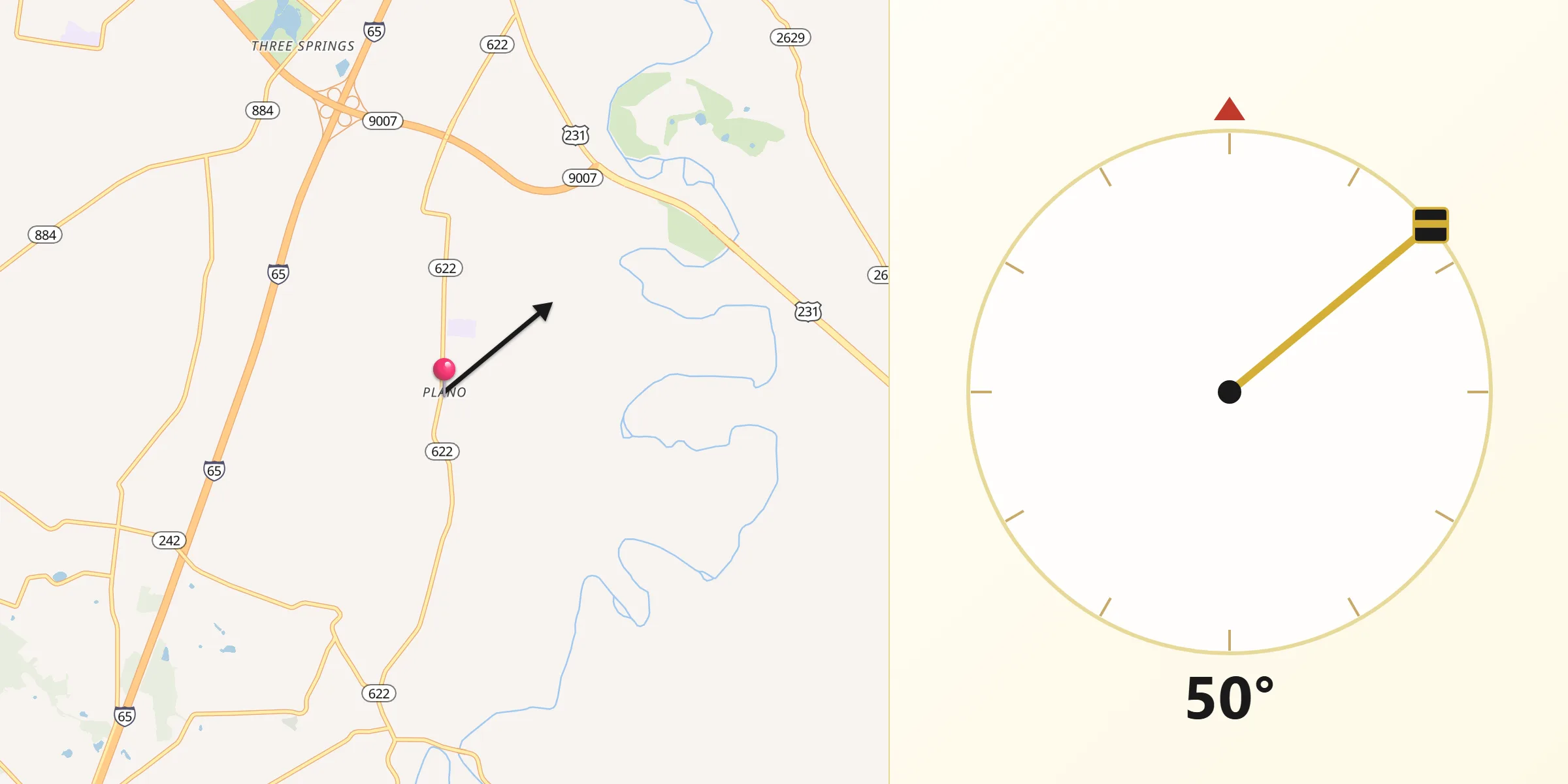 Dirección de la Qibla desde Plano