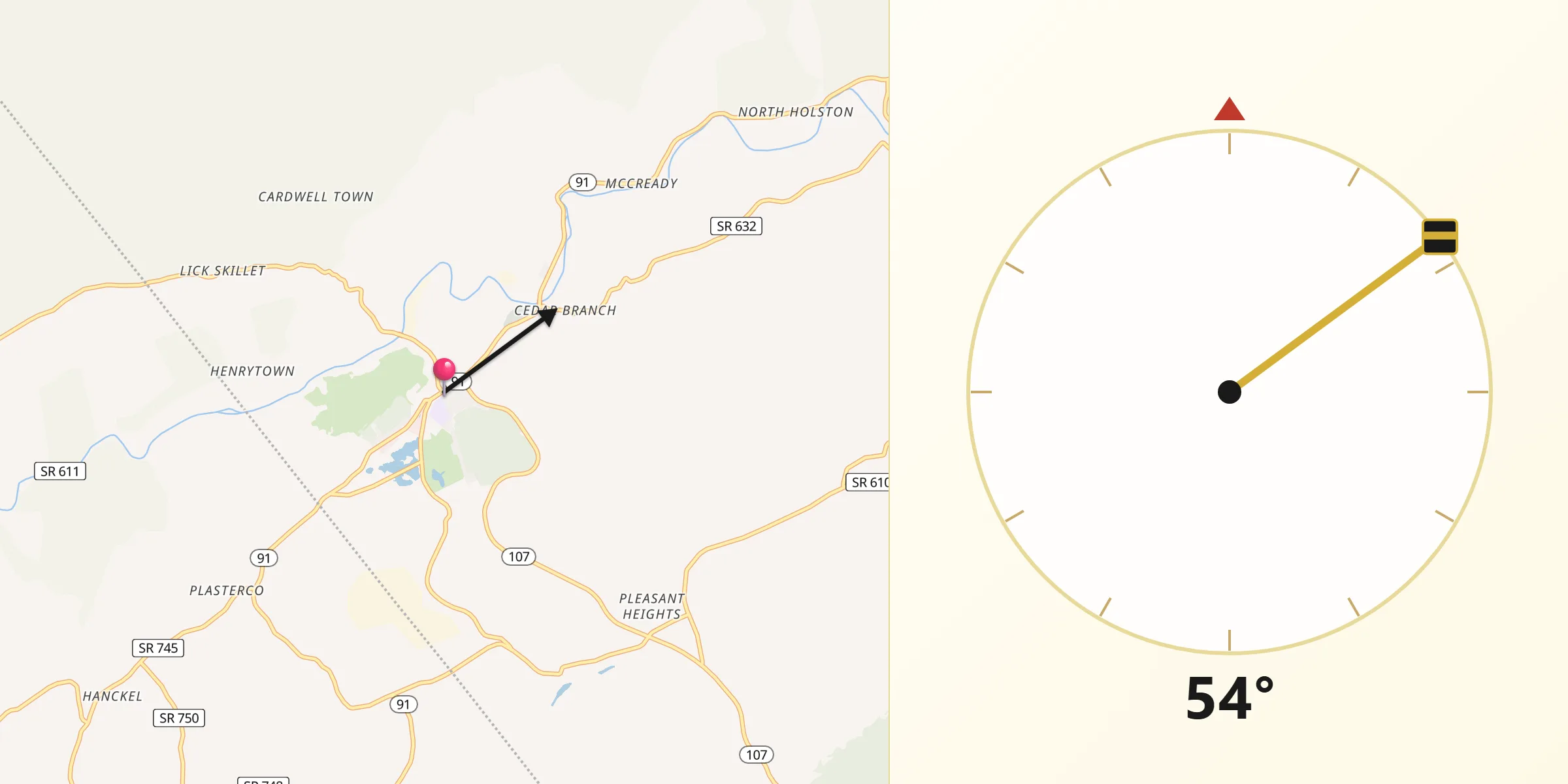 Qibla Direction from Saltville
