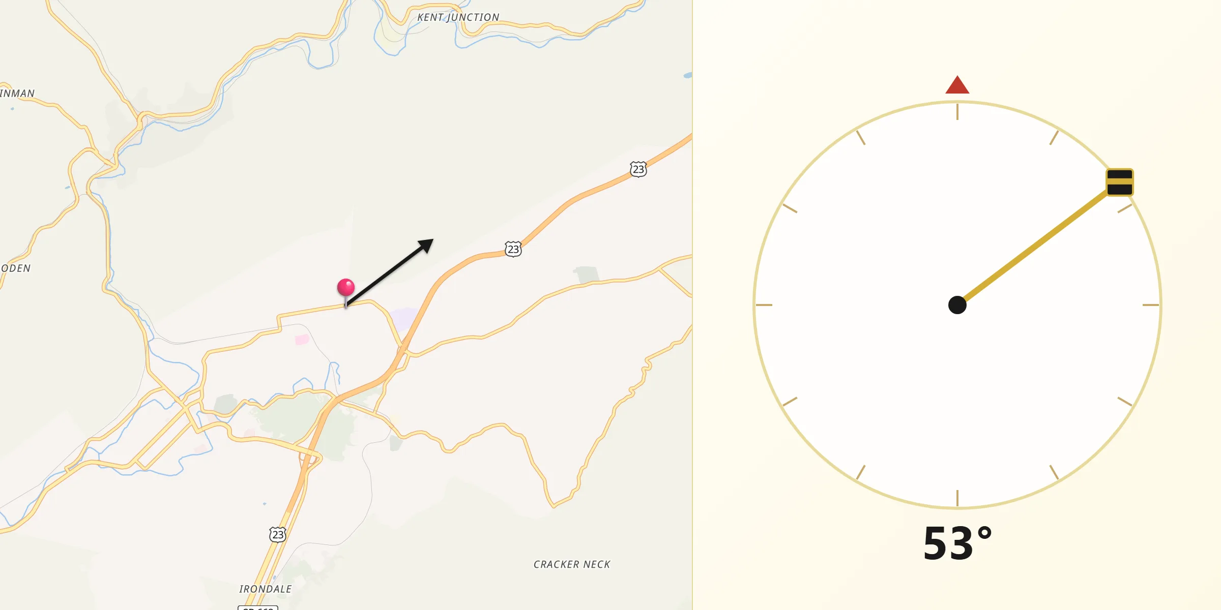 Qibla Direction from Big Stone Gap