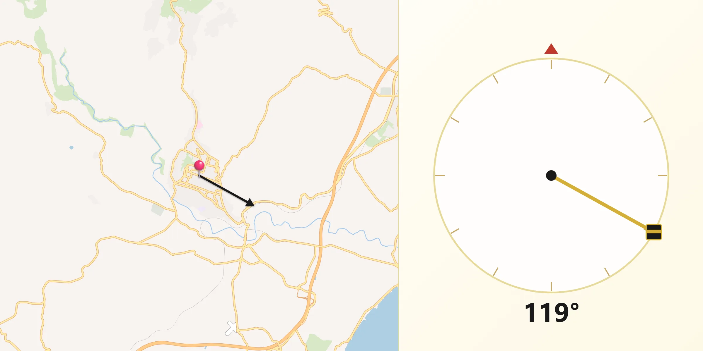 Direzione della Qibla da Noto