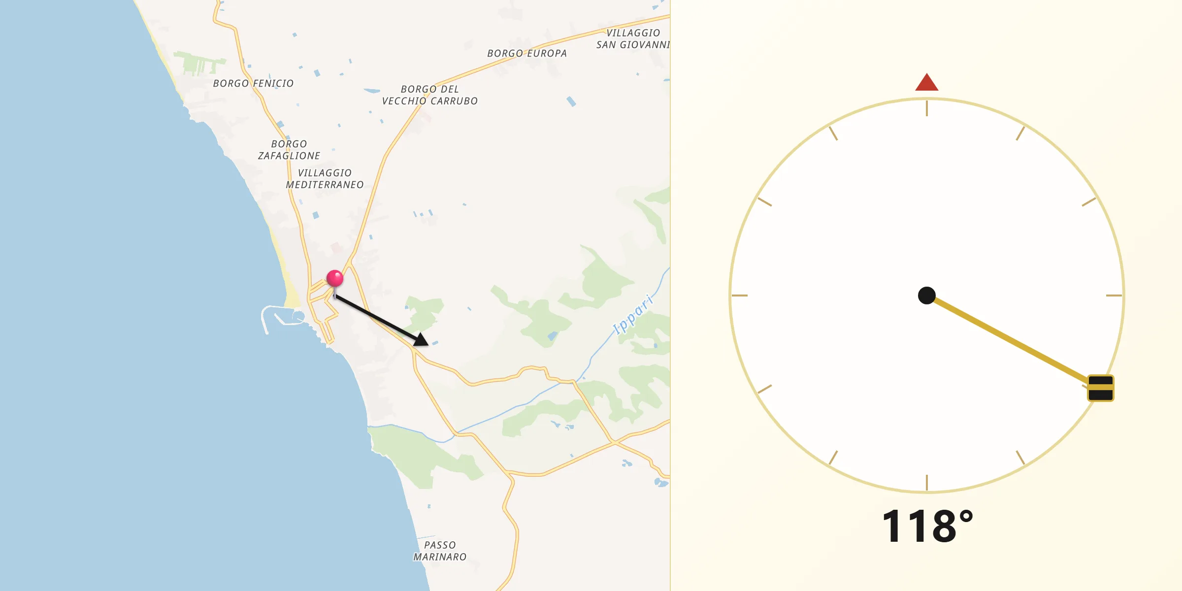 Direzione della Qibla da Scoglitti
