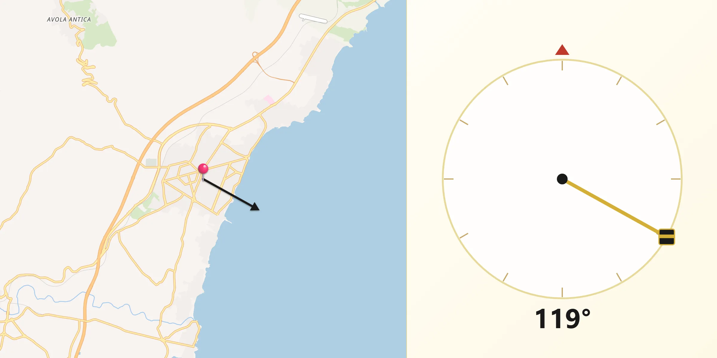 Direzione della Qibla da Avola
