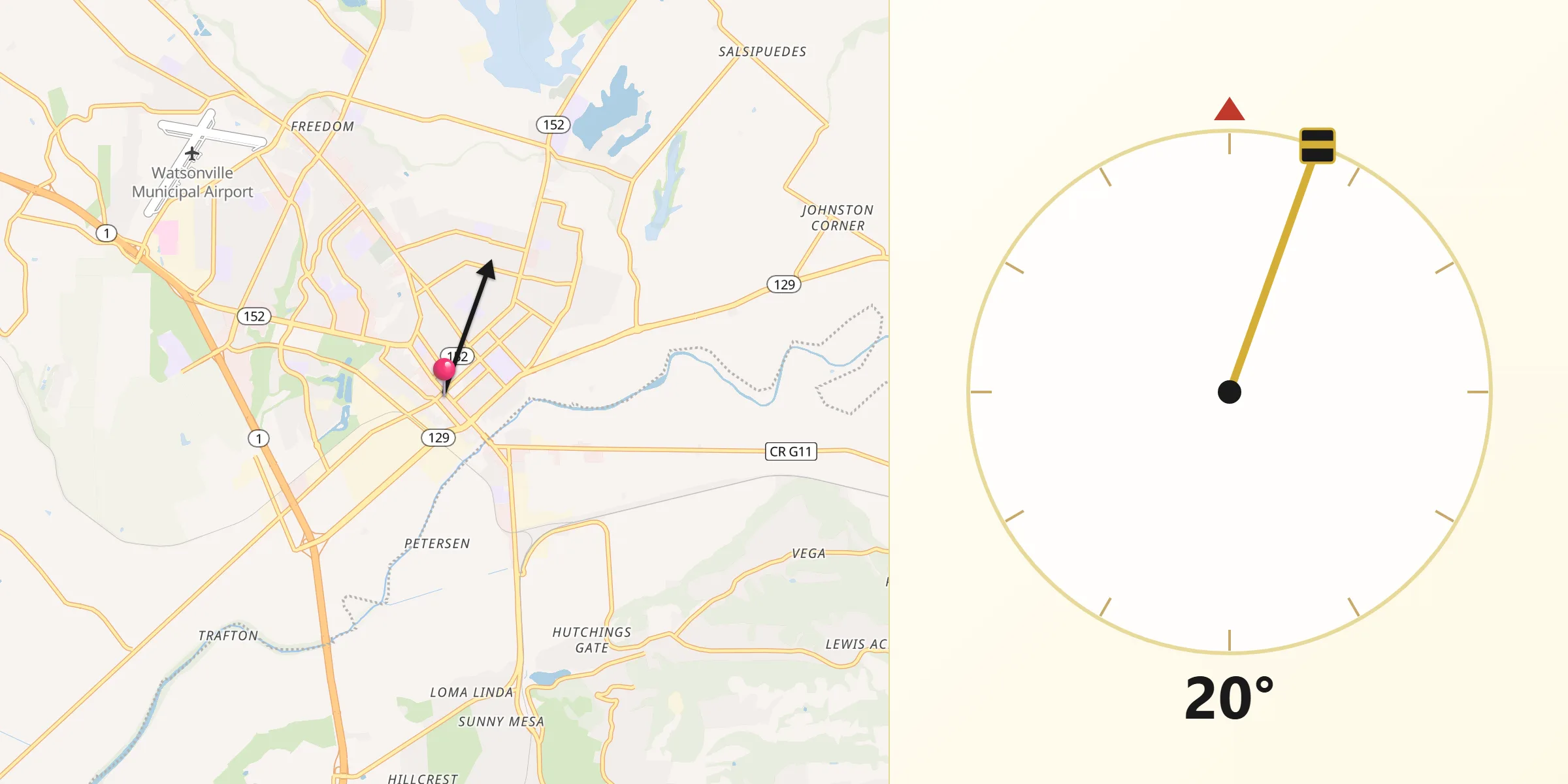 Qibla Direction from Watsonville
