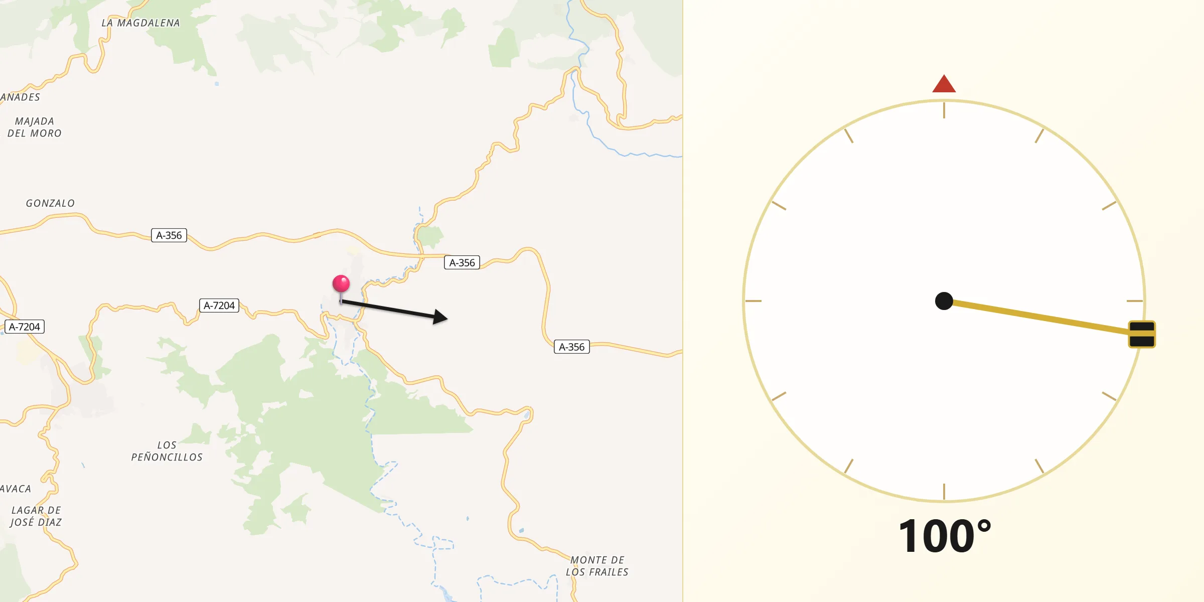 Dirección de la Qibla desde Ríogordo
