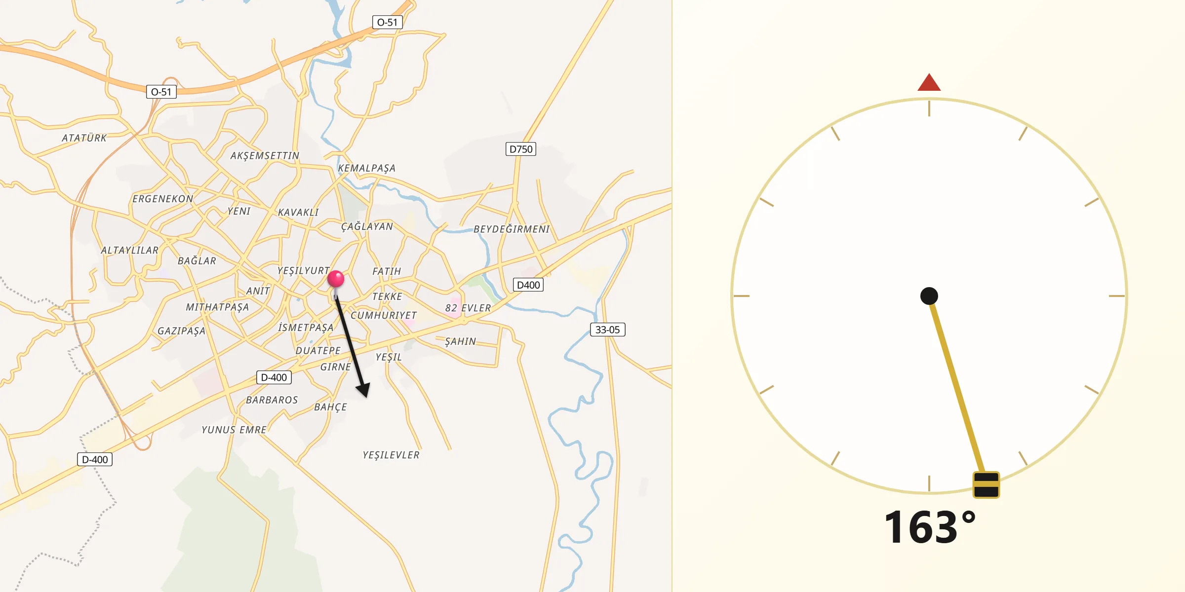 Kierunek Qibla z Tars