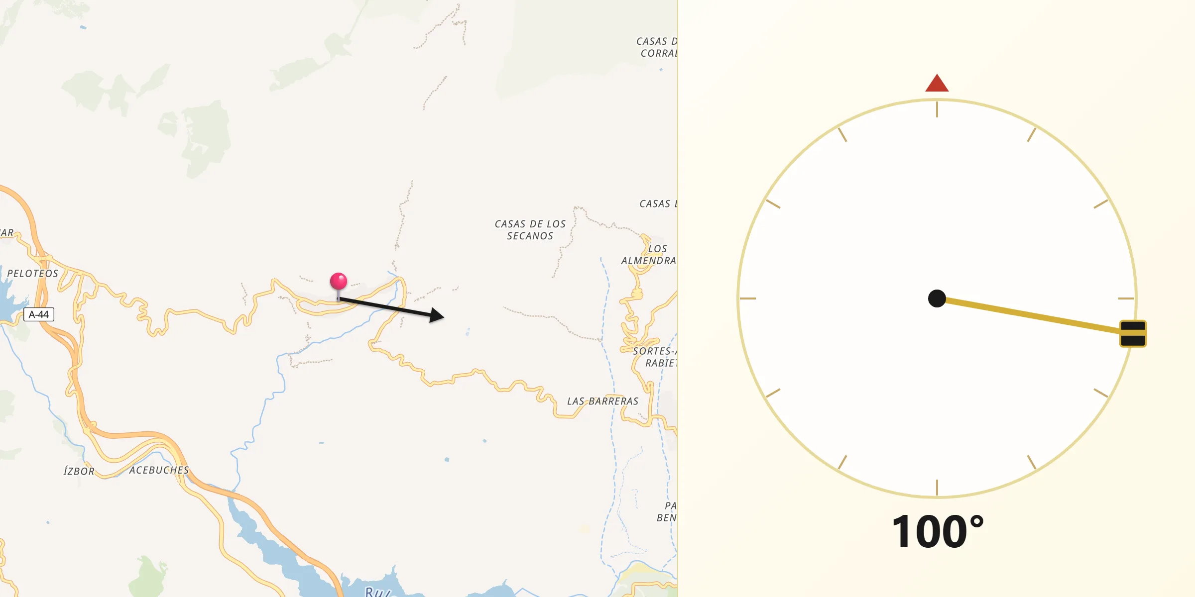 Dirección de la Qibla desde Lanjarón