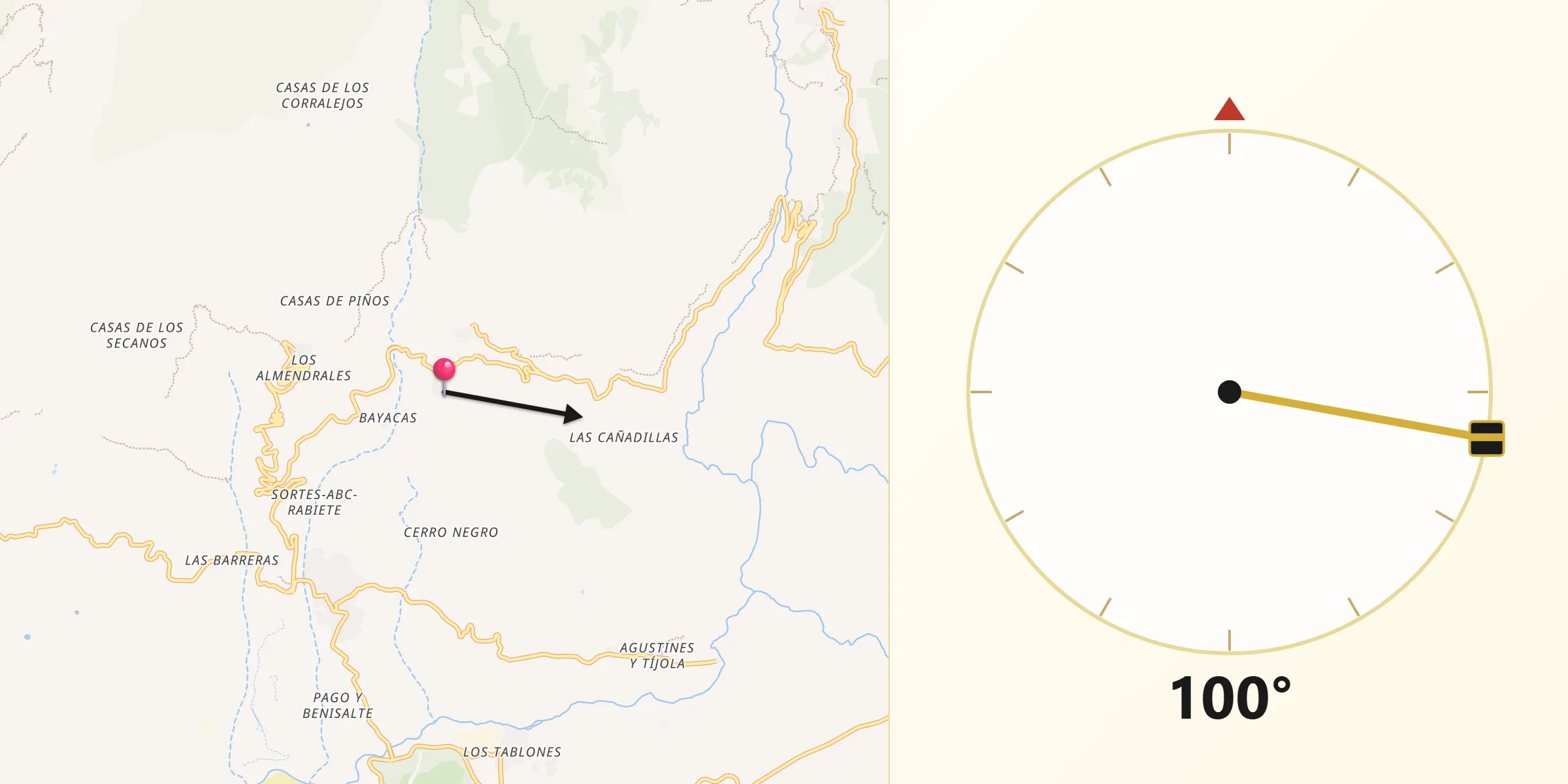 Dirección de la Qibla desde Carataunas