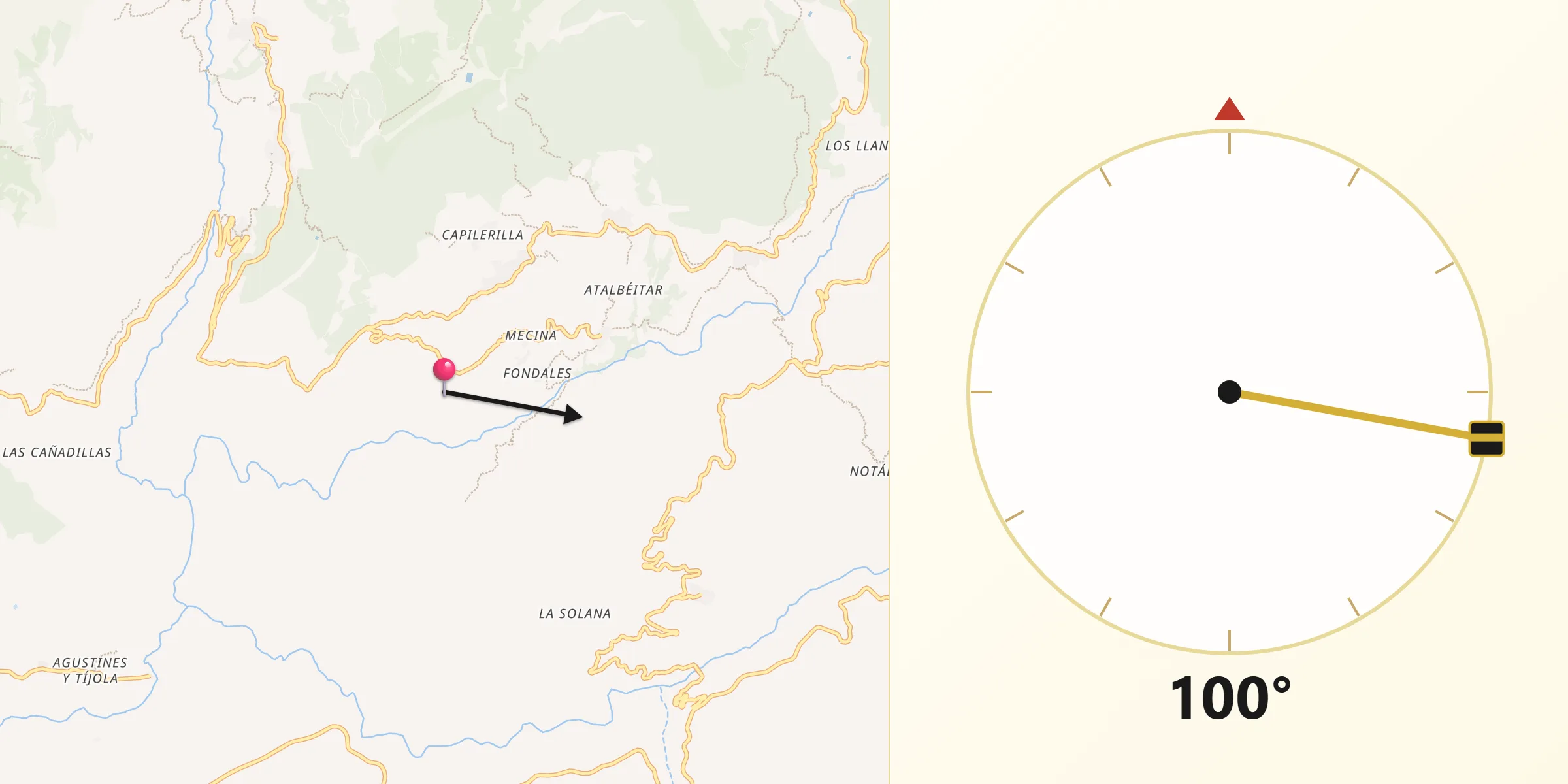 Dirección de la Qibla desde La Taha