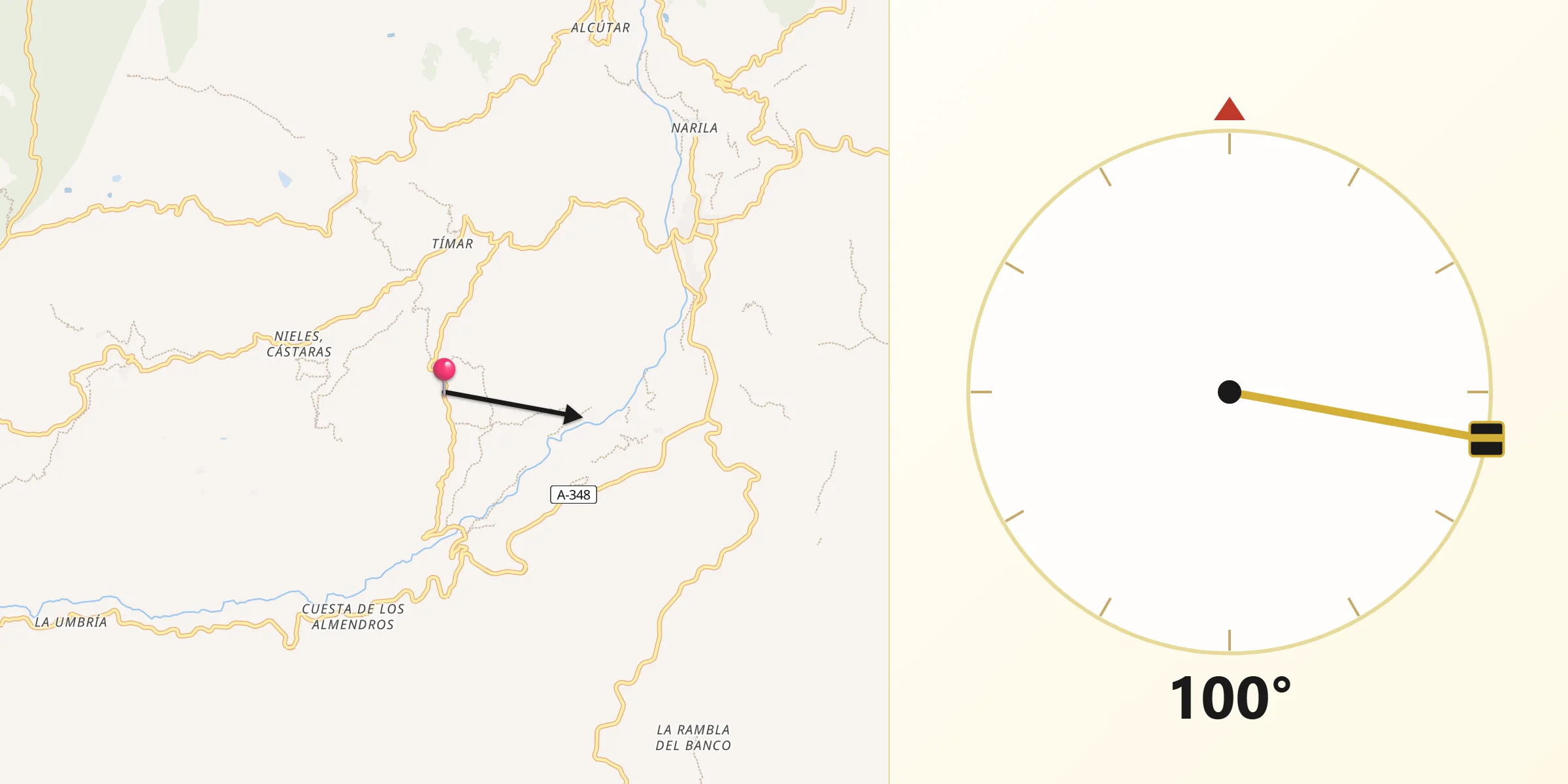 Dirección de la Qibla desde Lobras