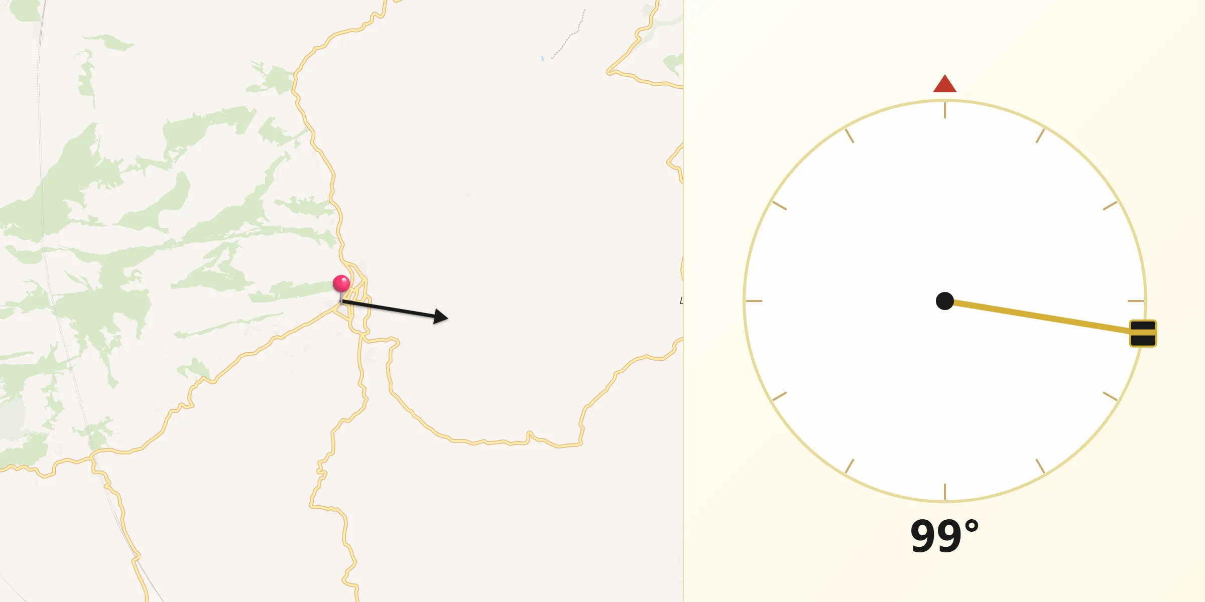 Dirección de la Qibla desde Valle de Abdalajís