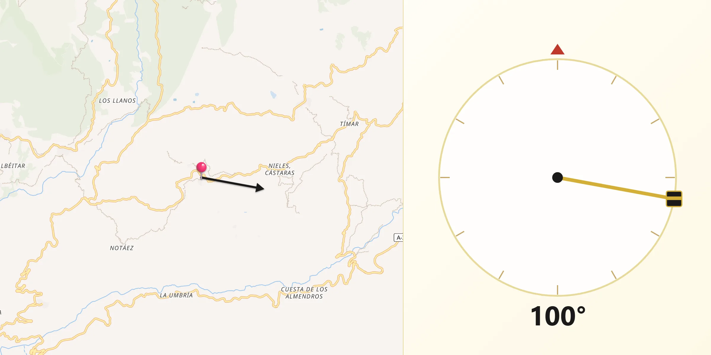 Dirección de la Qibla desde Cástaras