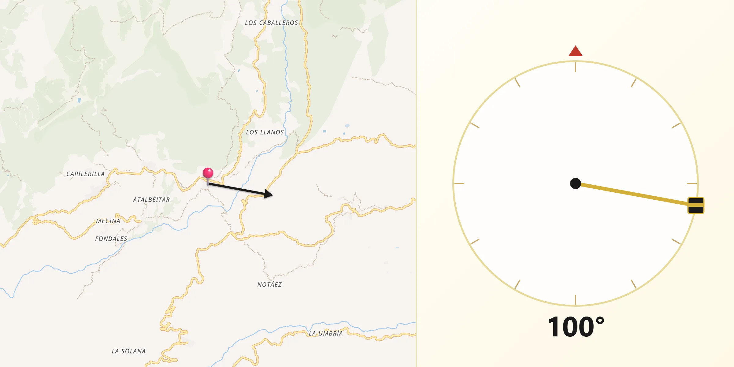 Dirección de la Qibla desde Busquístar
