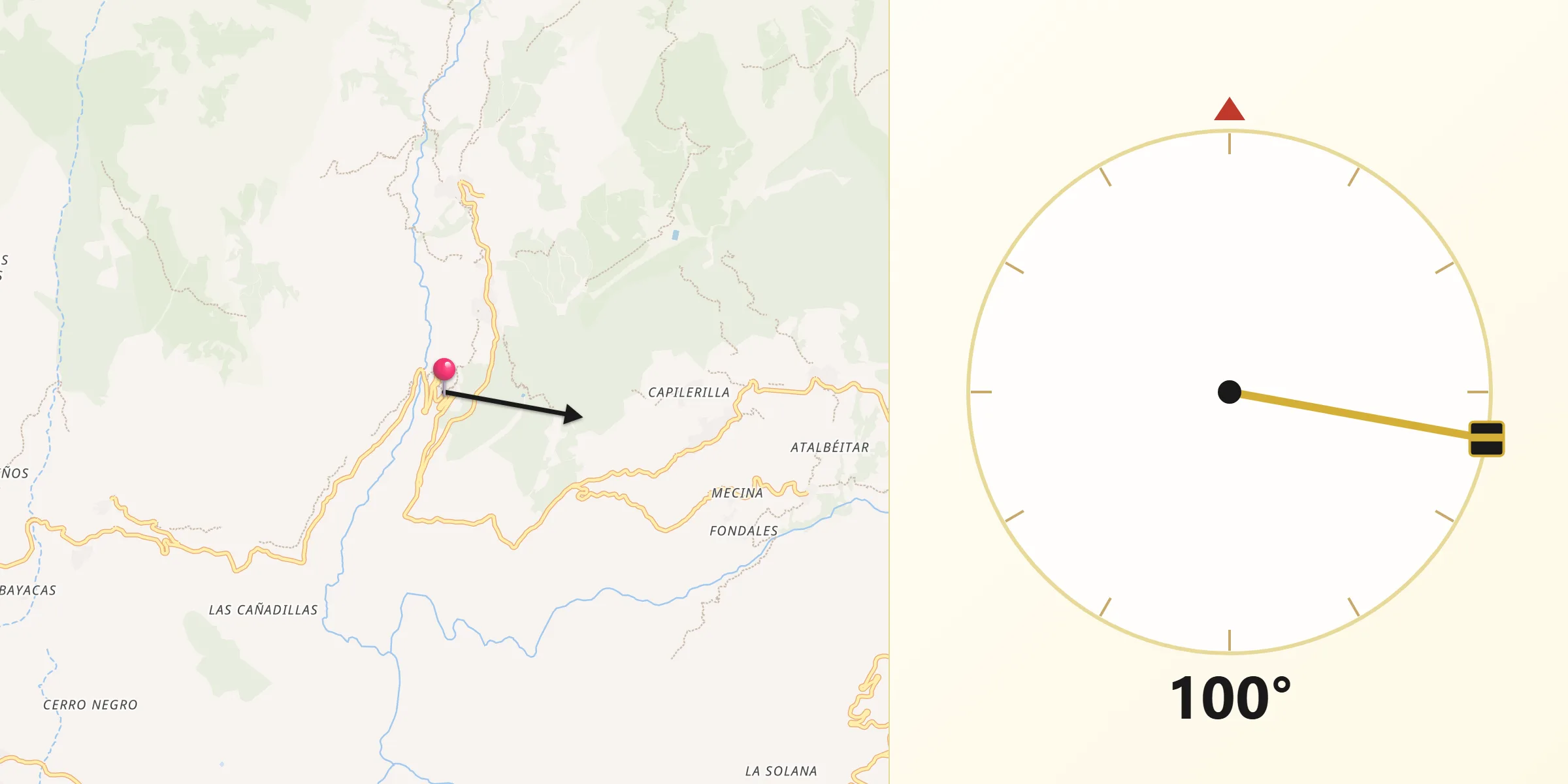 Dirección de la Qibla desde Pampaneira