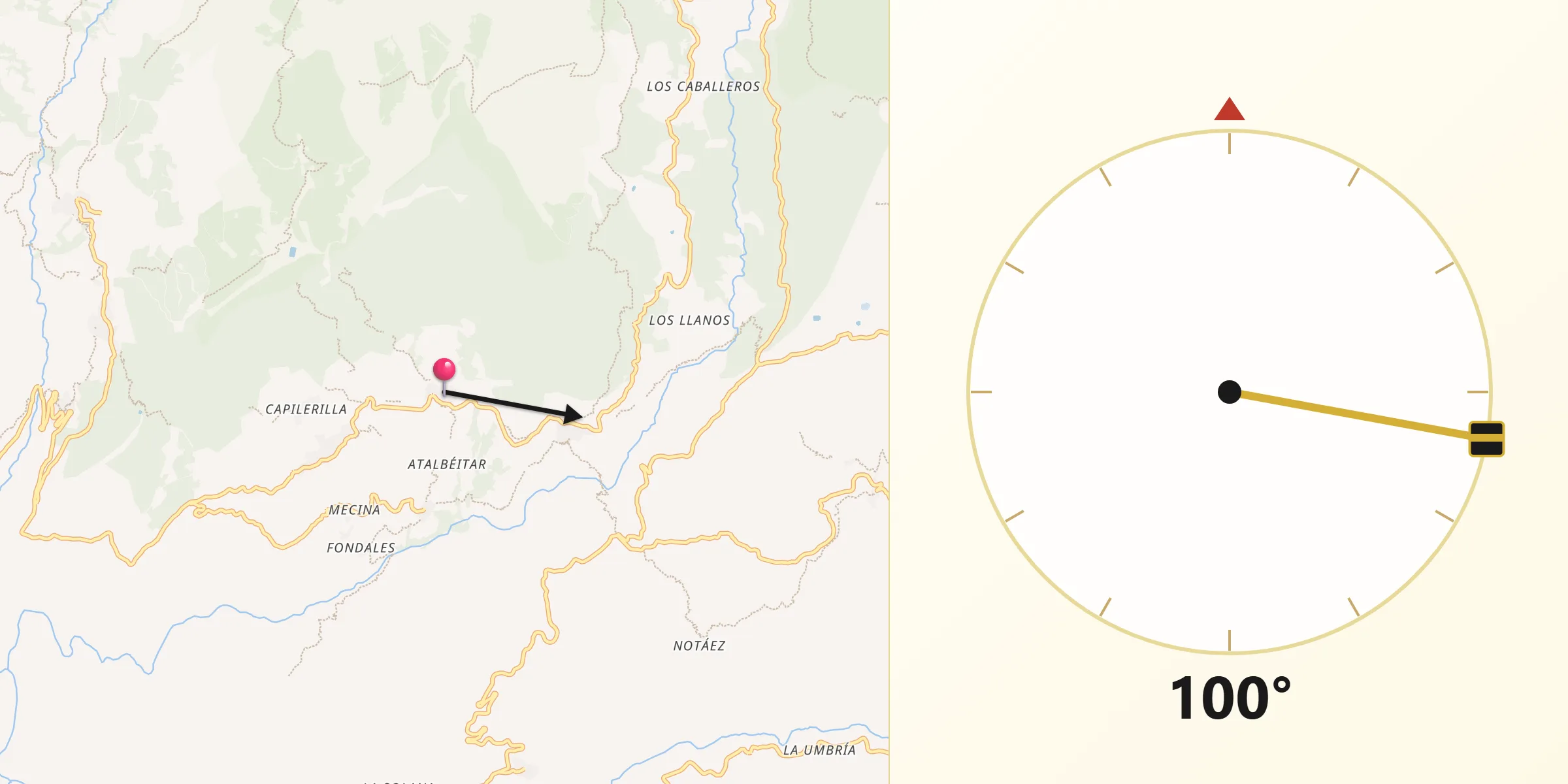 Dirección de la Qibla desde Pórtugos
