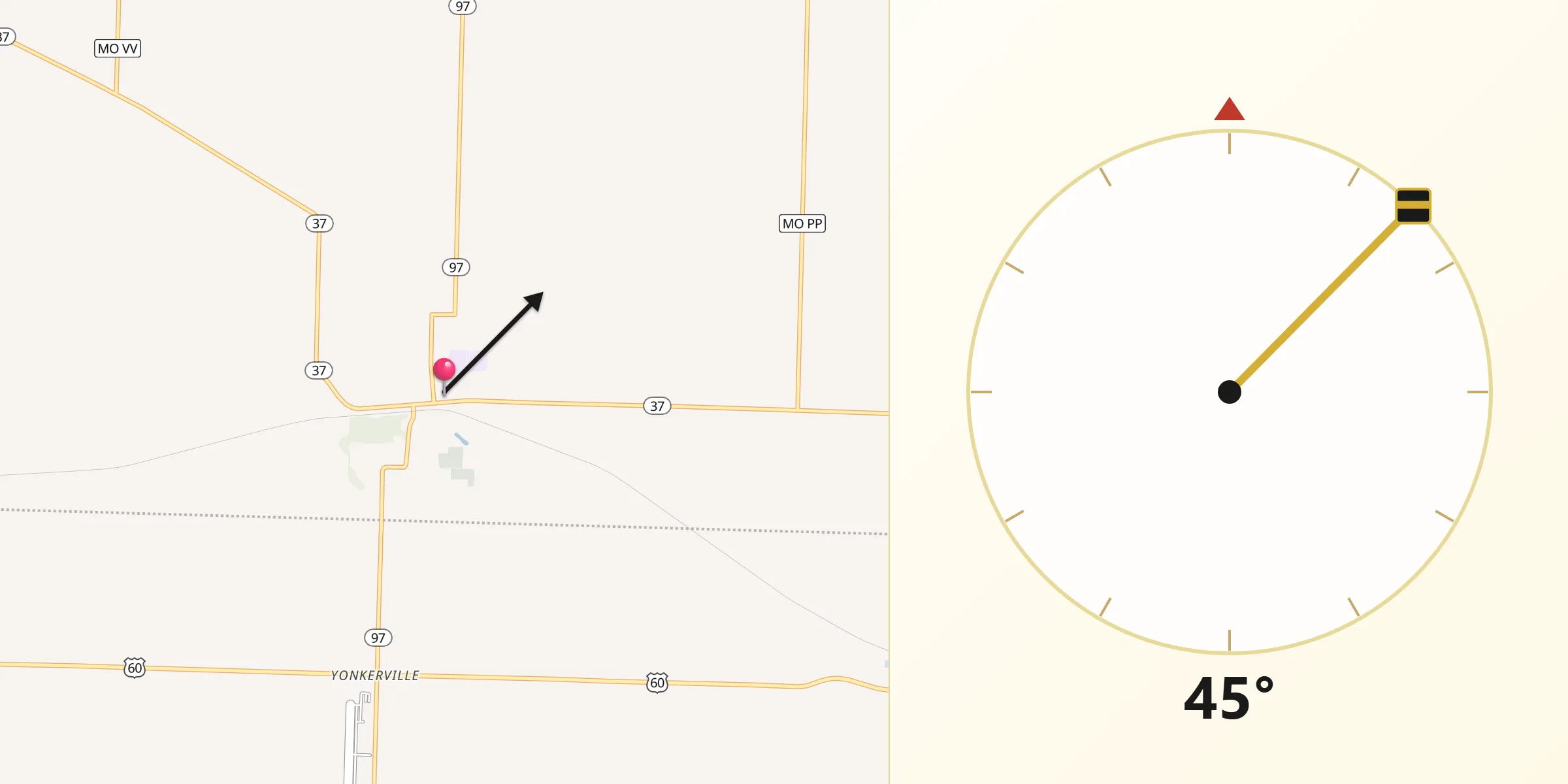 Qibla Direction from Pierce City
