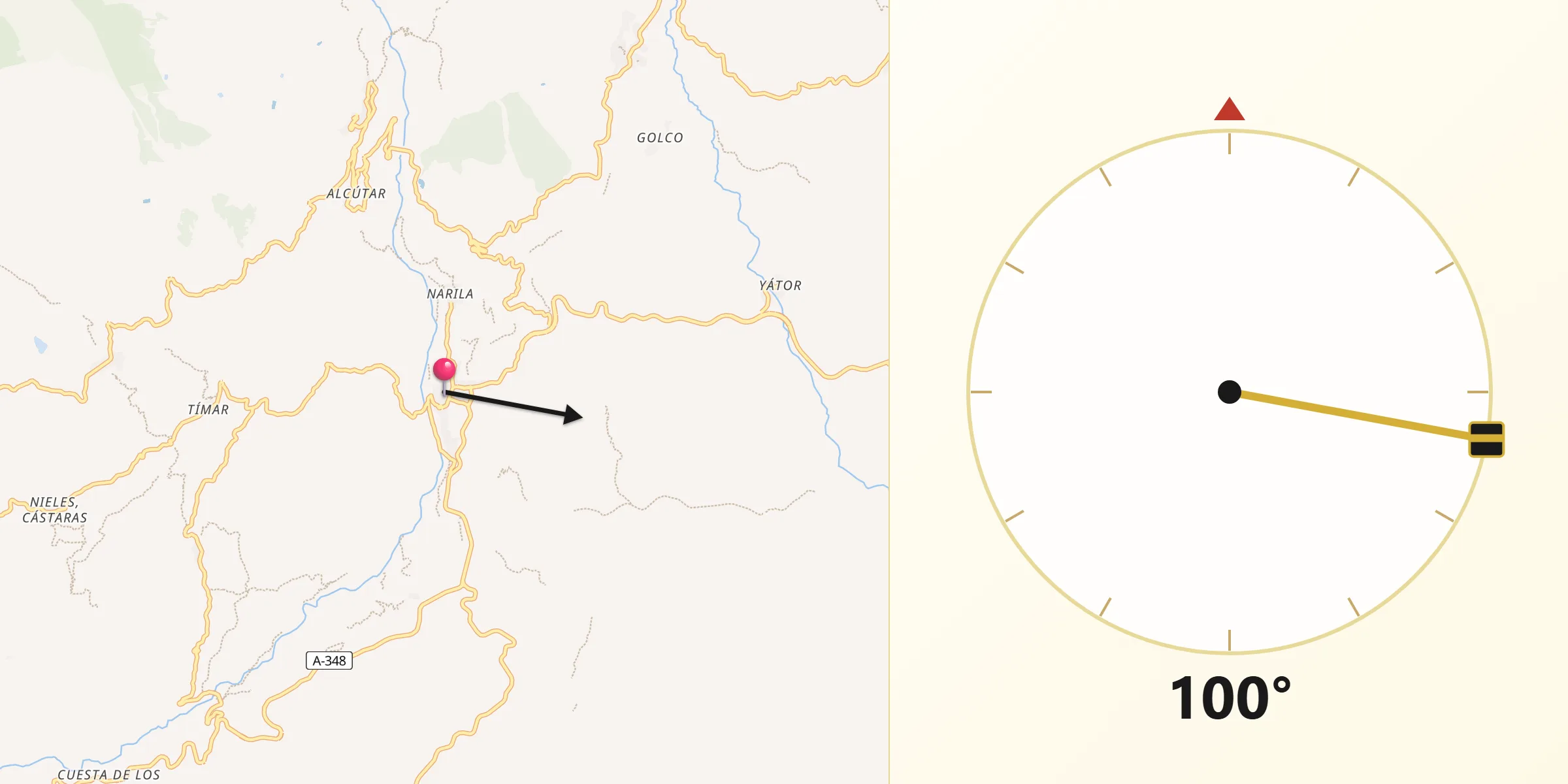 Dirección de la Qibla desde Cádiar