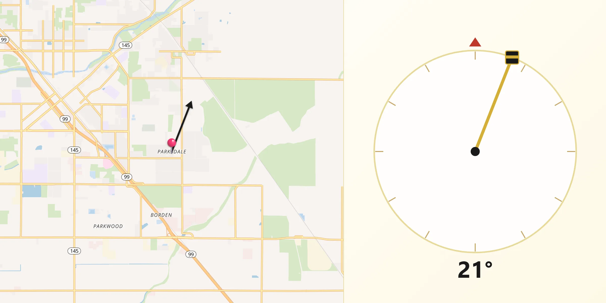 Qibla Direction from Parksdale