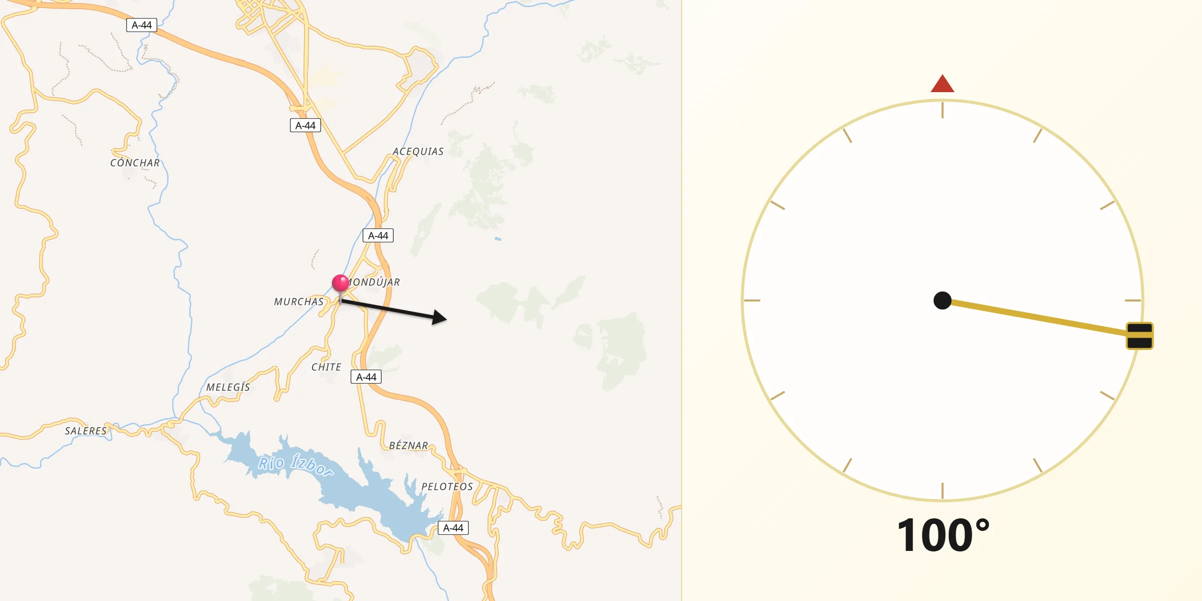 Dirección de la Qibla desde Lecrín