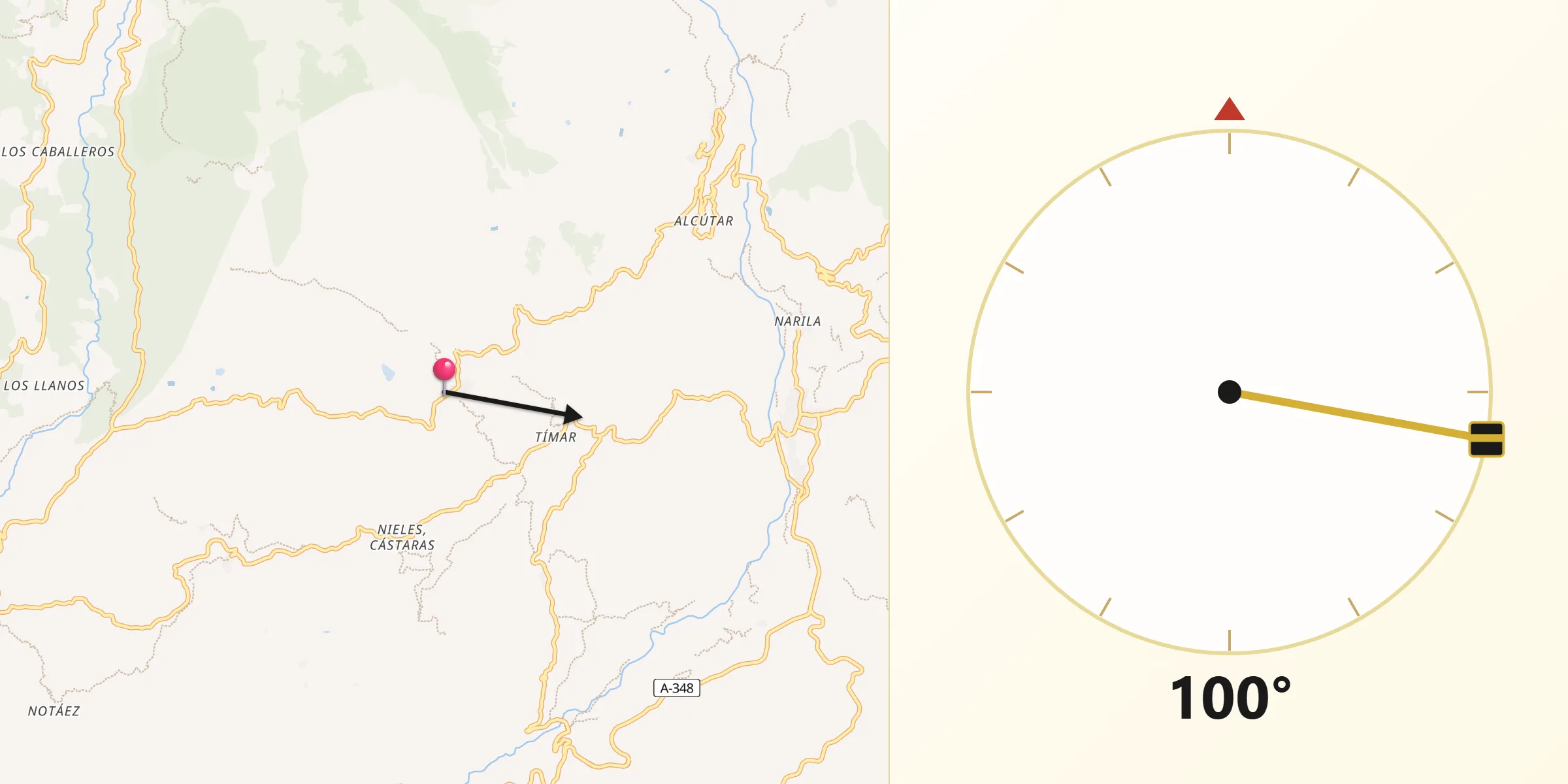 Dirección de la Qibla desde Juviles