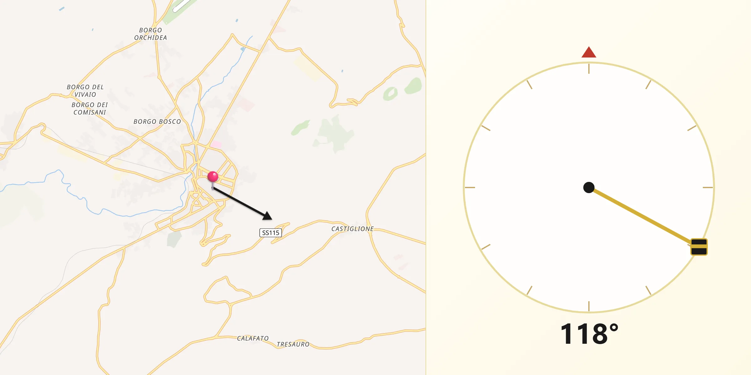 Direzione della Qibla da Comiso