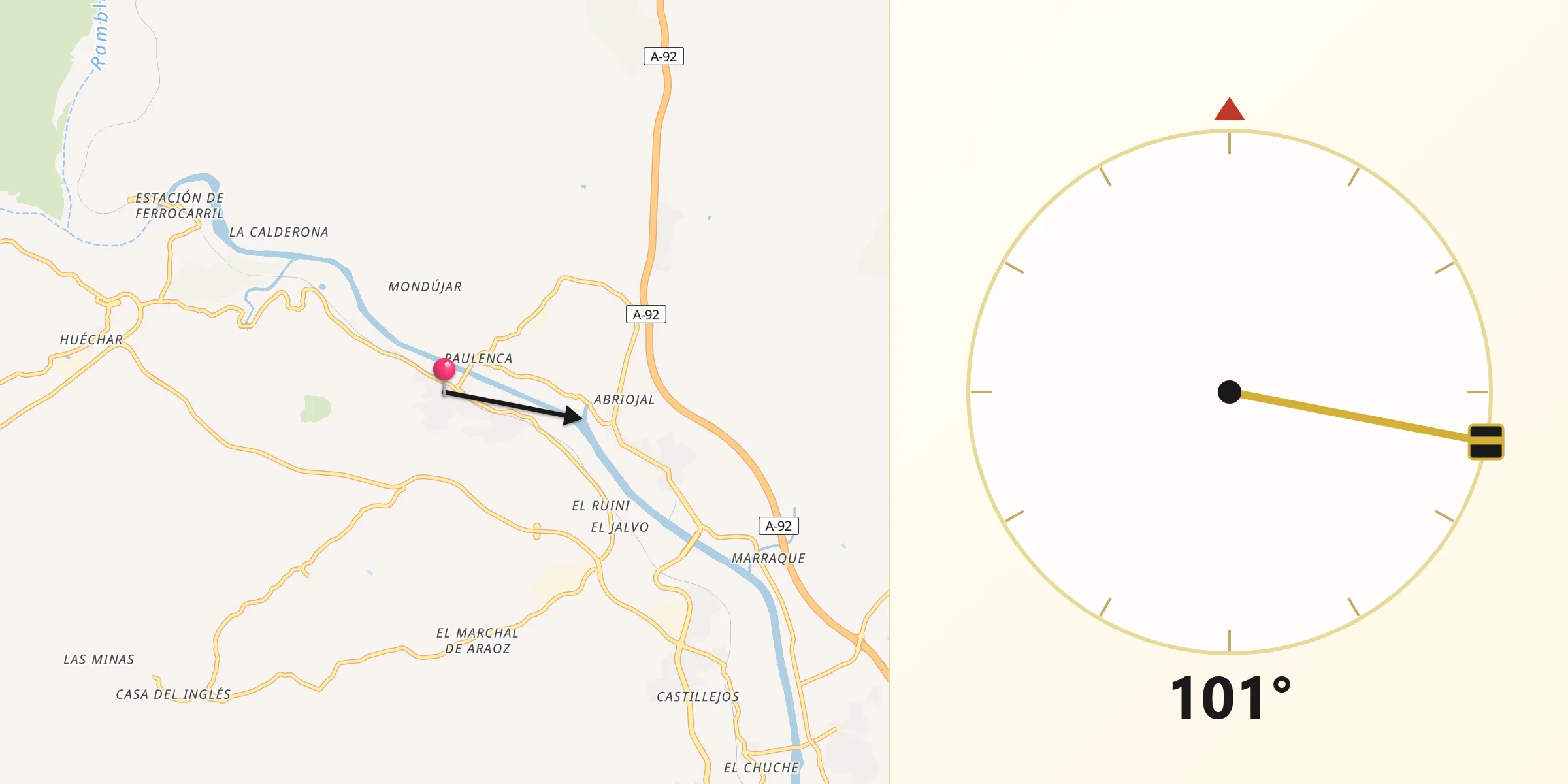 Dirección de la Qibla desde Gádor
