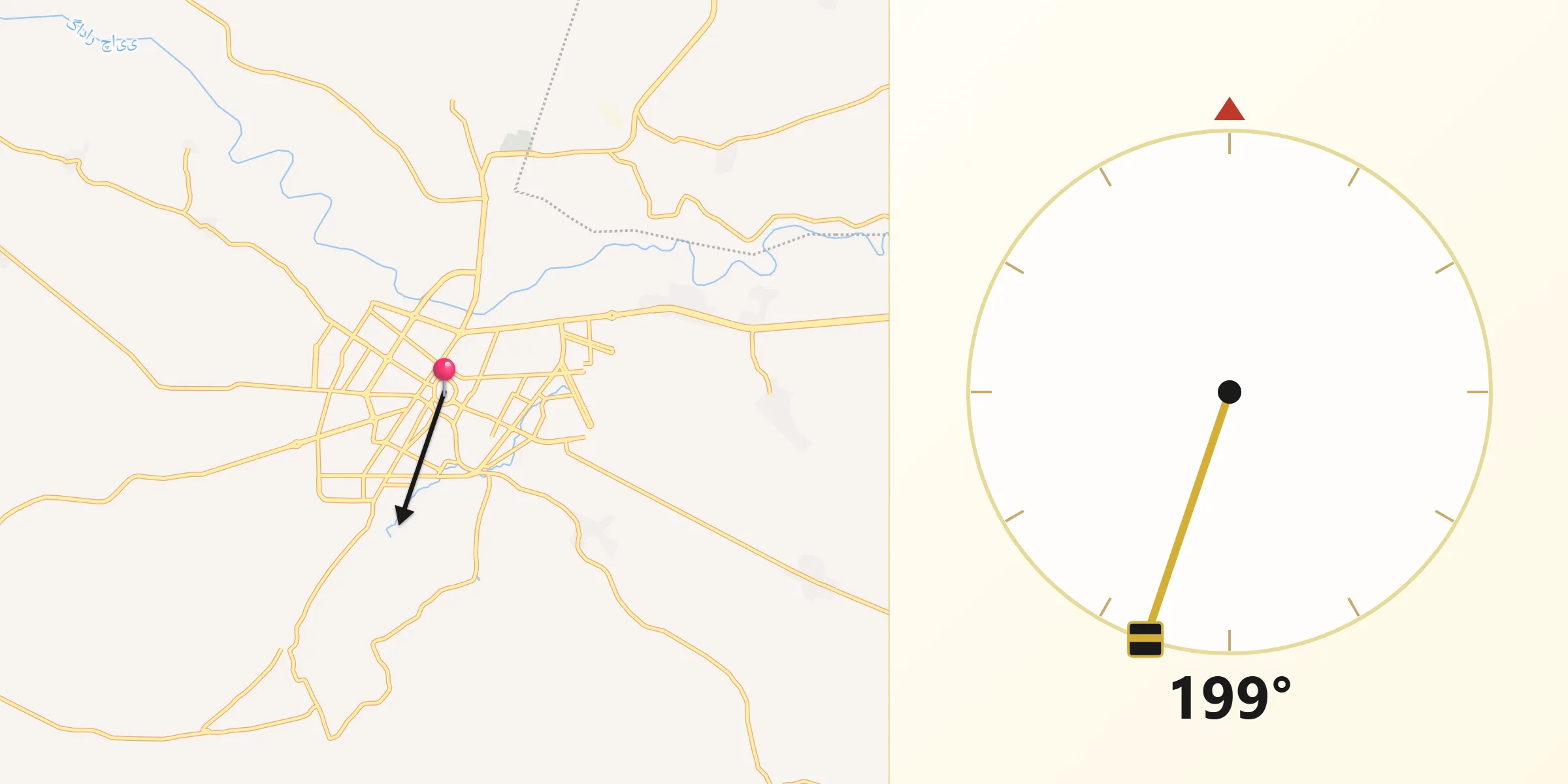 Direction vers la Qibla depuis Naghadeh