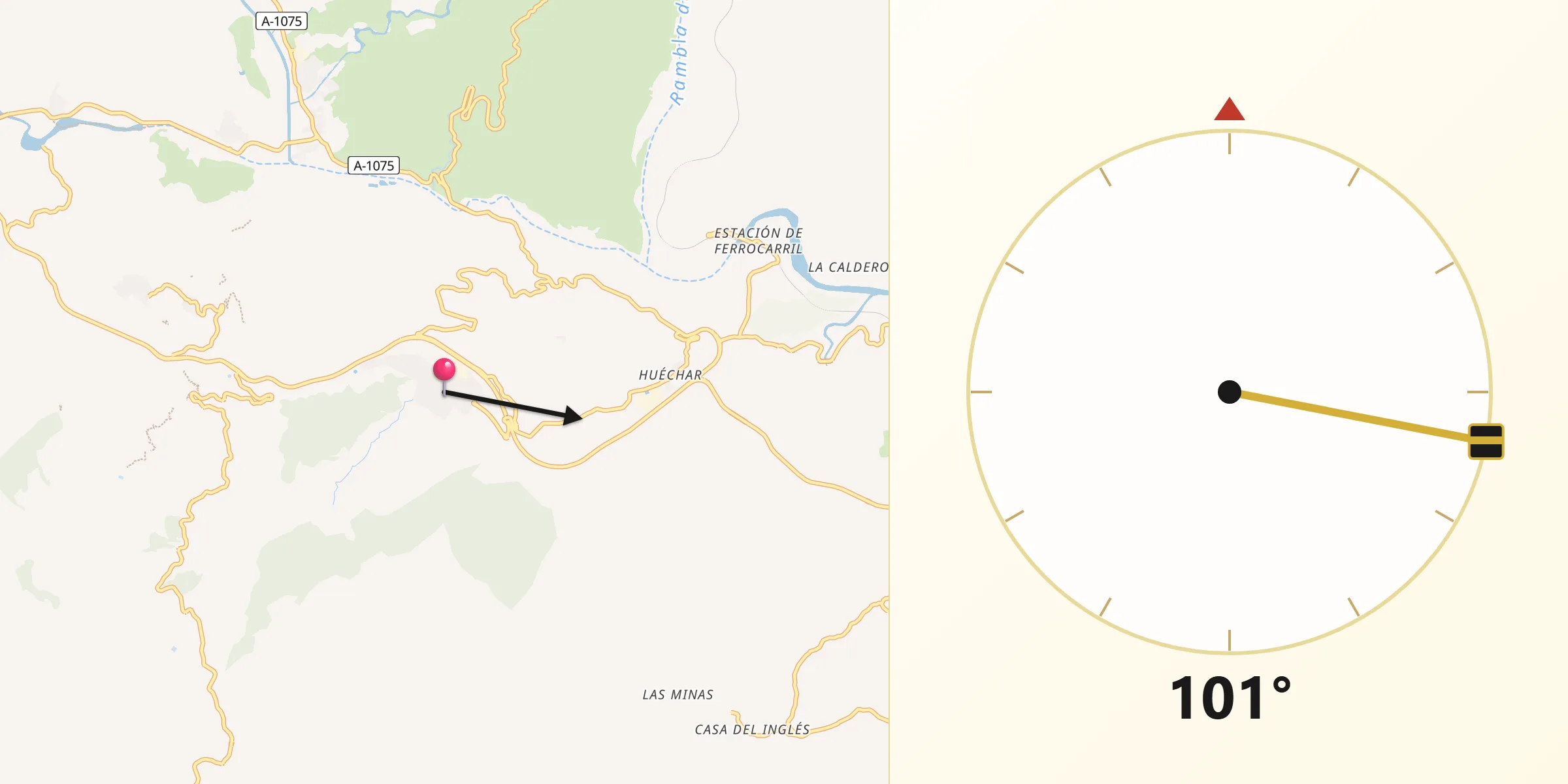 Dirección de la Qibla desde Alhama de Almería