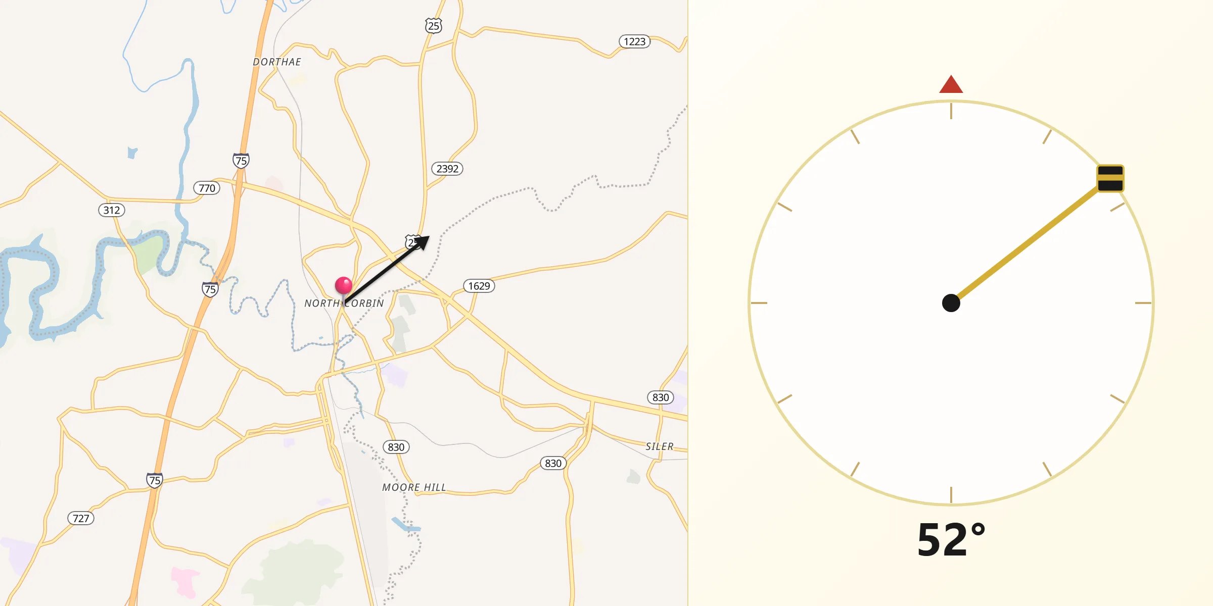 Qibla Direction from North Corbin