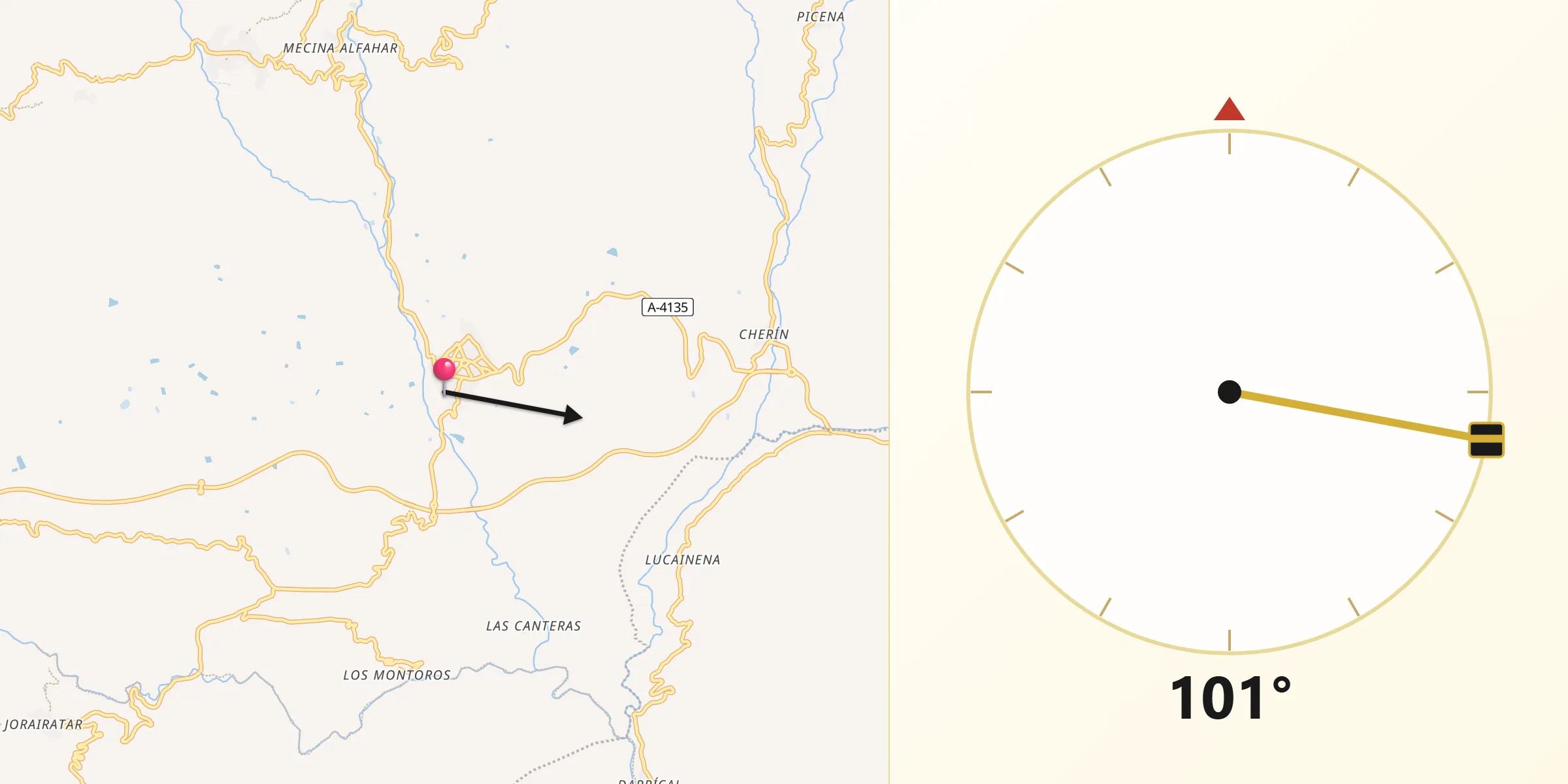 Dirección de la Qibla desde Ugíjar