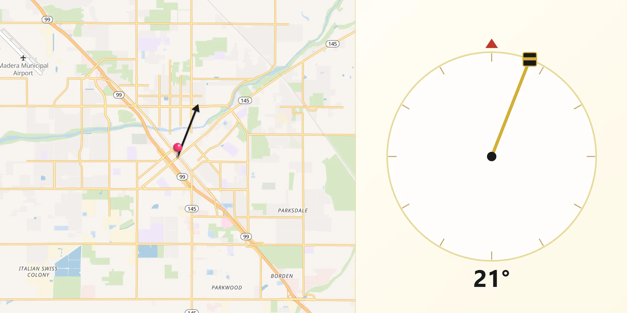 Qibla Direction from Madera