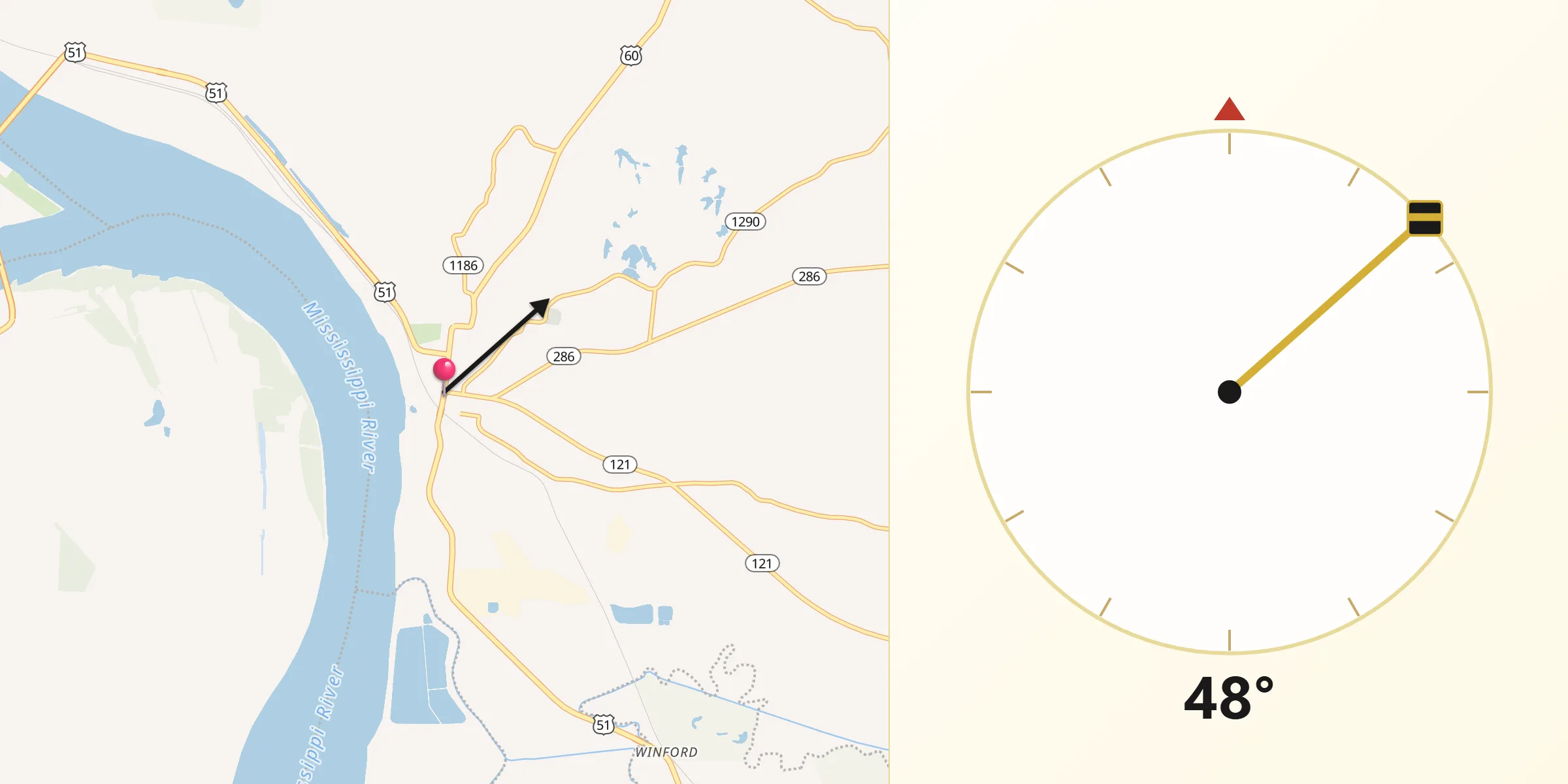 Qibla Direction from Wickliffe