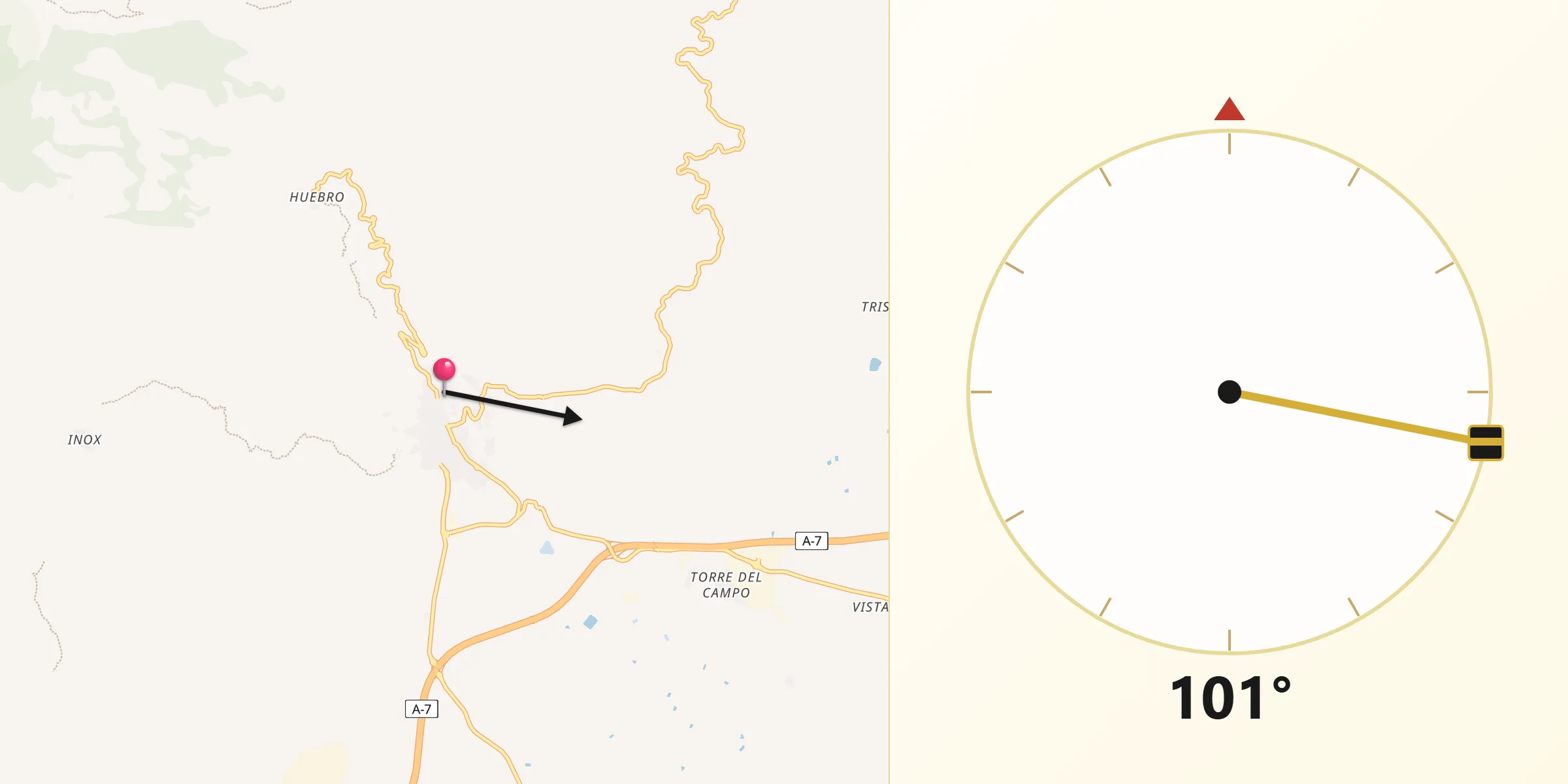 Dirección de la Qibla desde Níjar