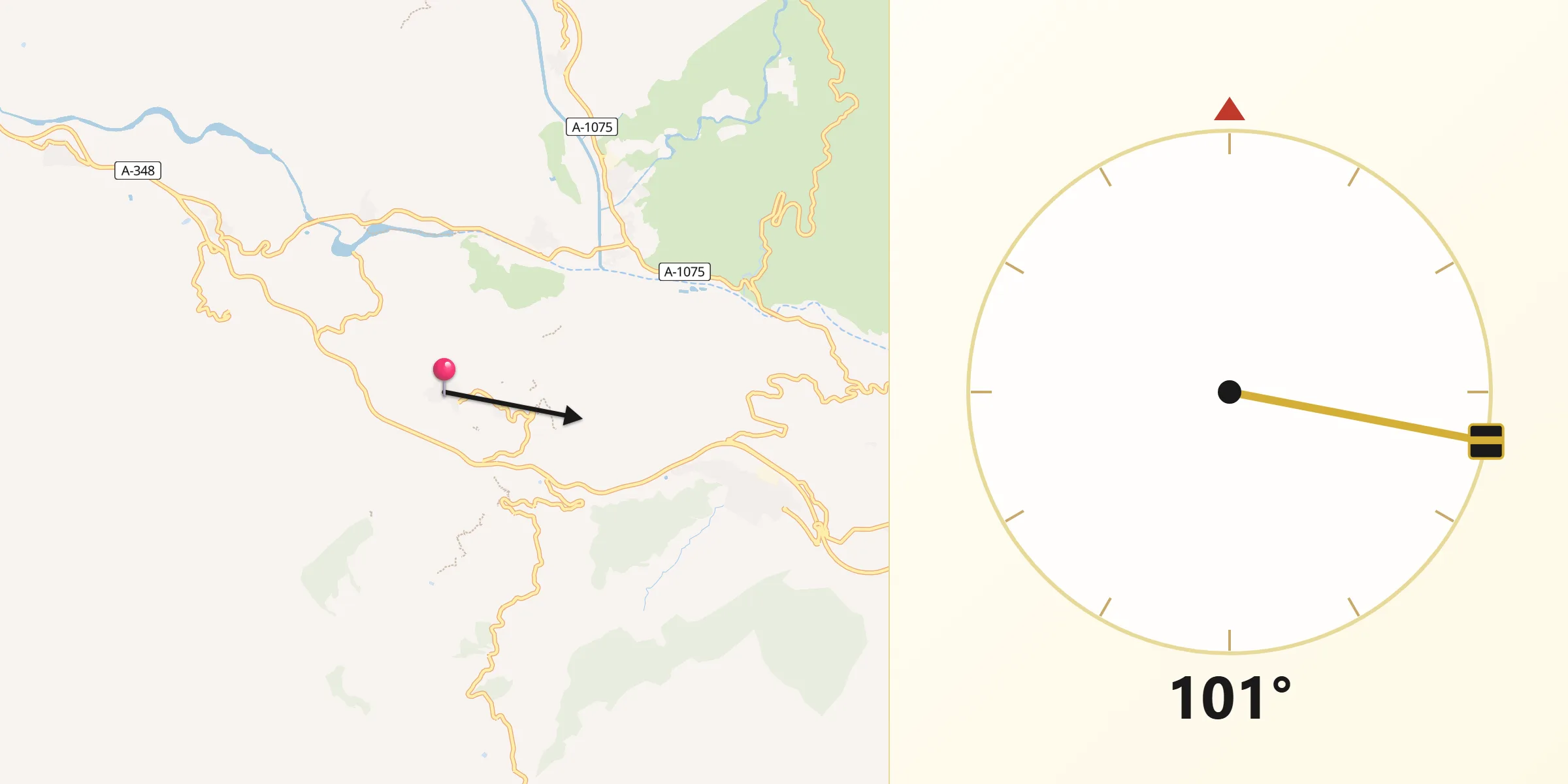 Dirección de la Qibla desde Huécija