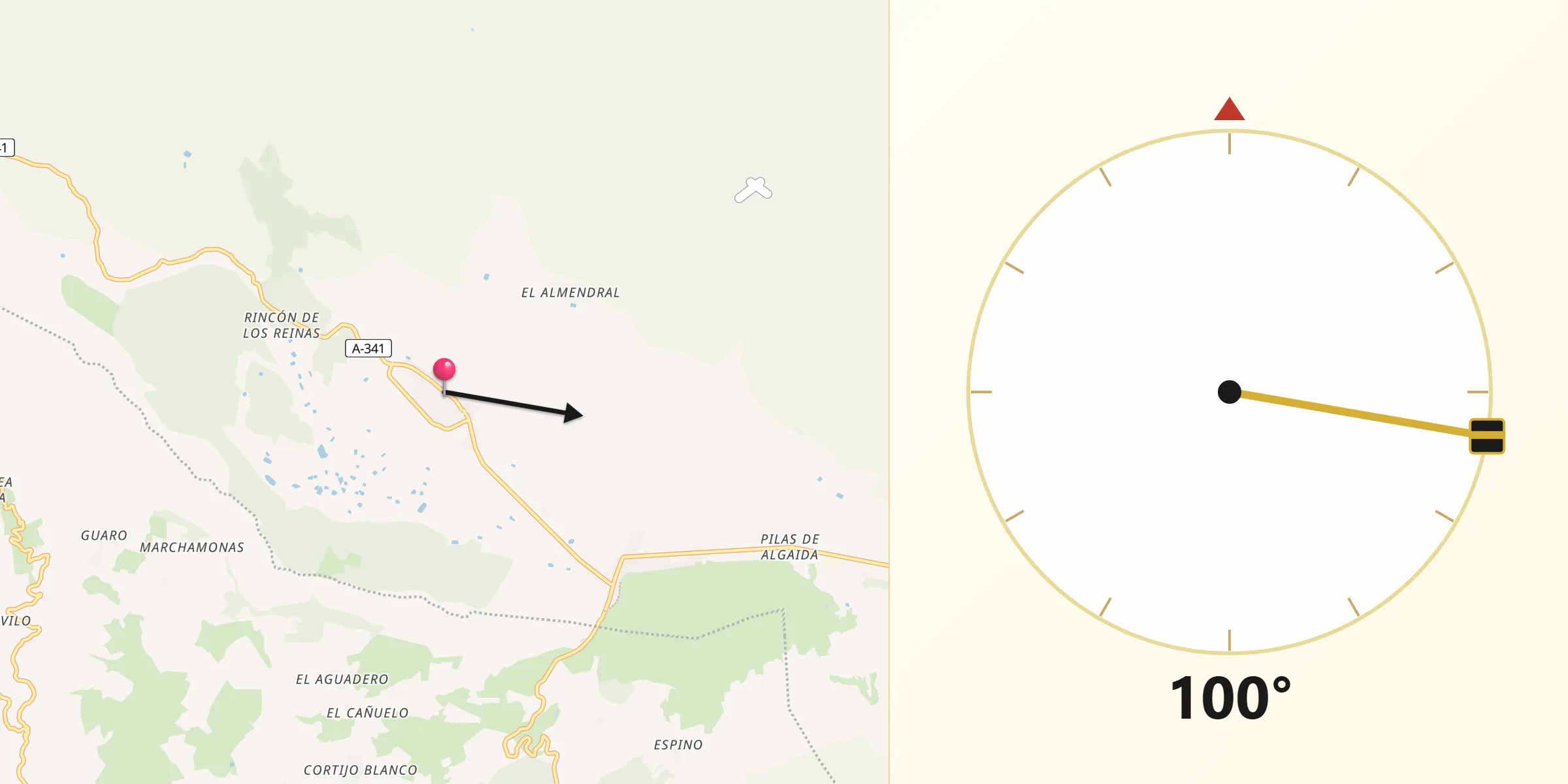Dirección de la Qibla desde Zafarraya
