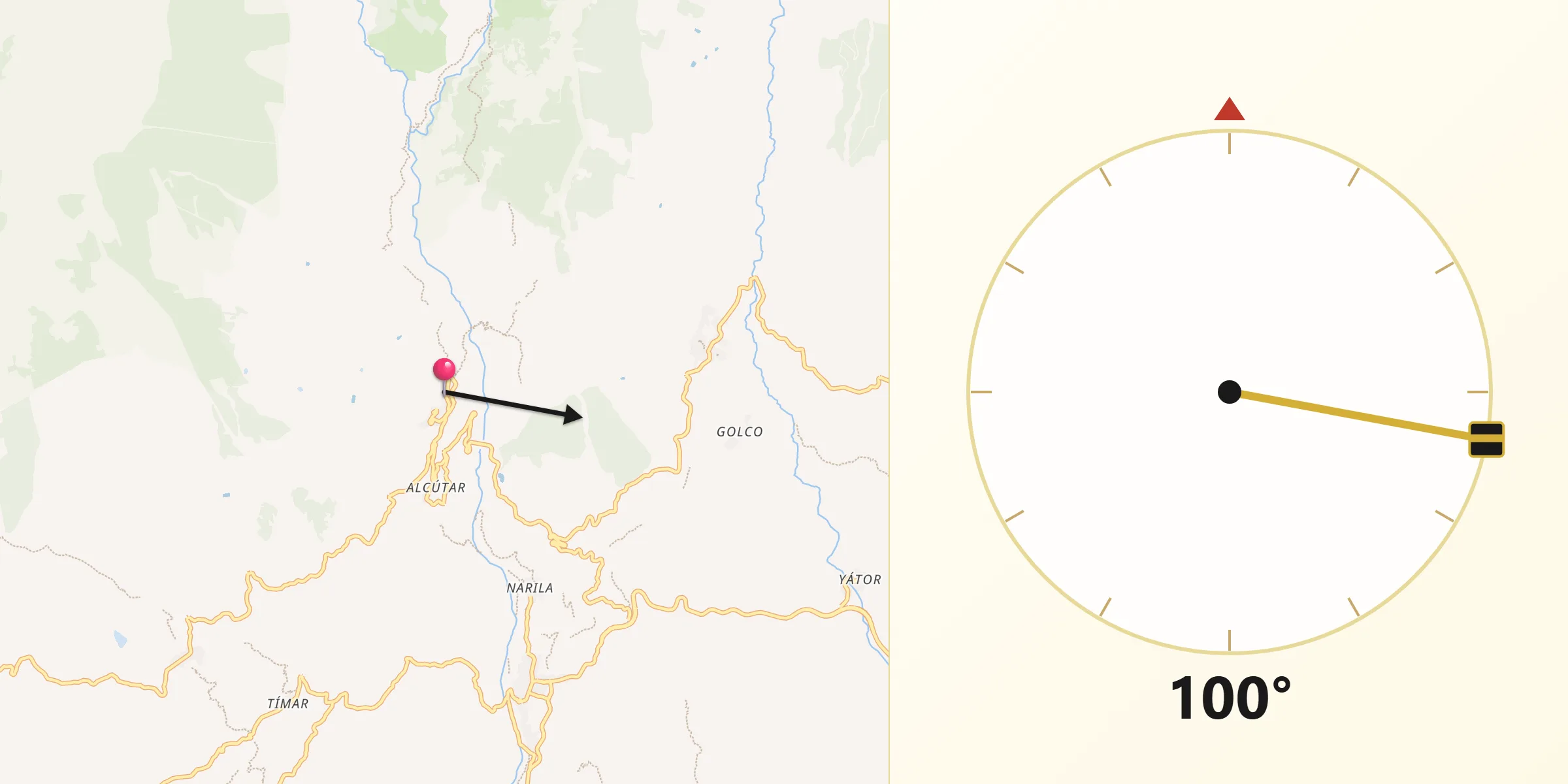 Dirección de la Qibla desde Bérchules