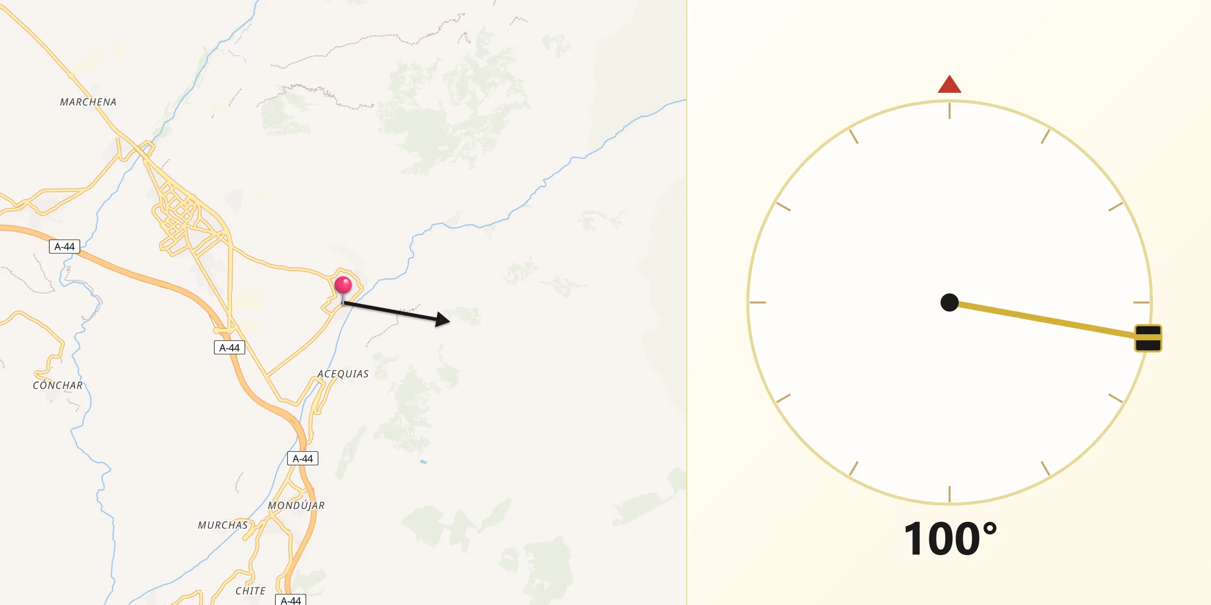 Dirección de la Qibla desde Nigüelas