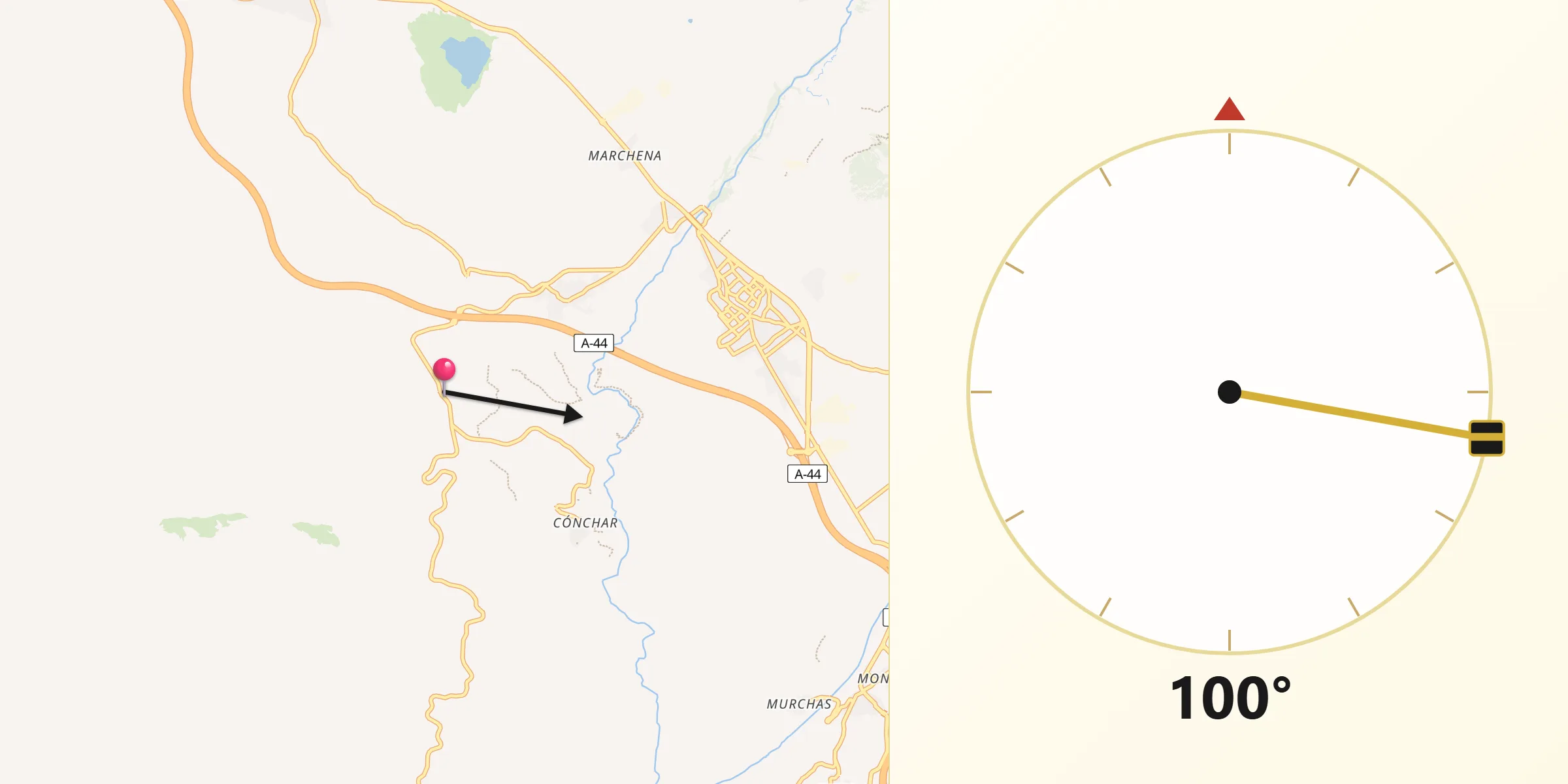 Dirección de la Qibla desde Villamena