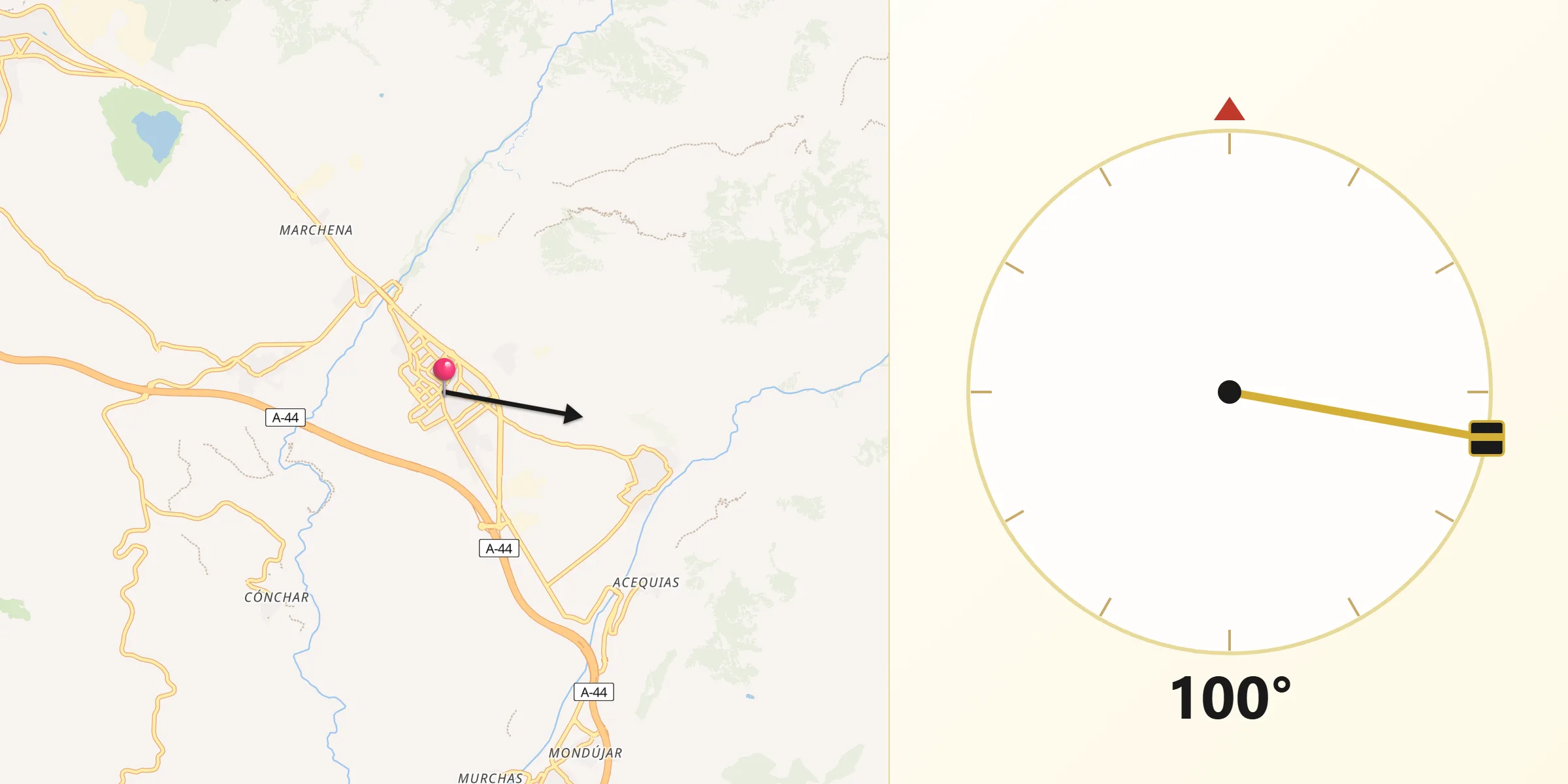 Dirección de la Qibla desde Dúrcal
