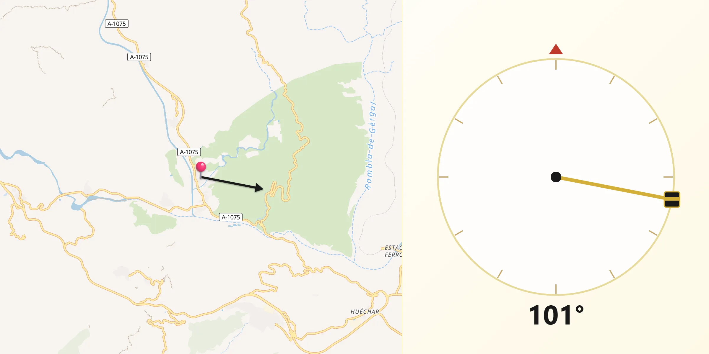 Dirección de la Qibla desde Alhabia