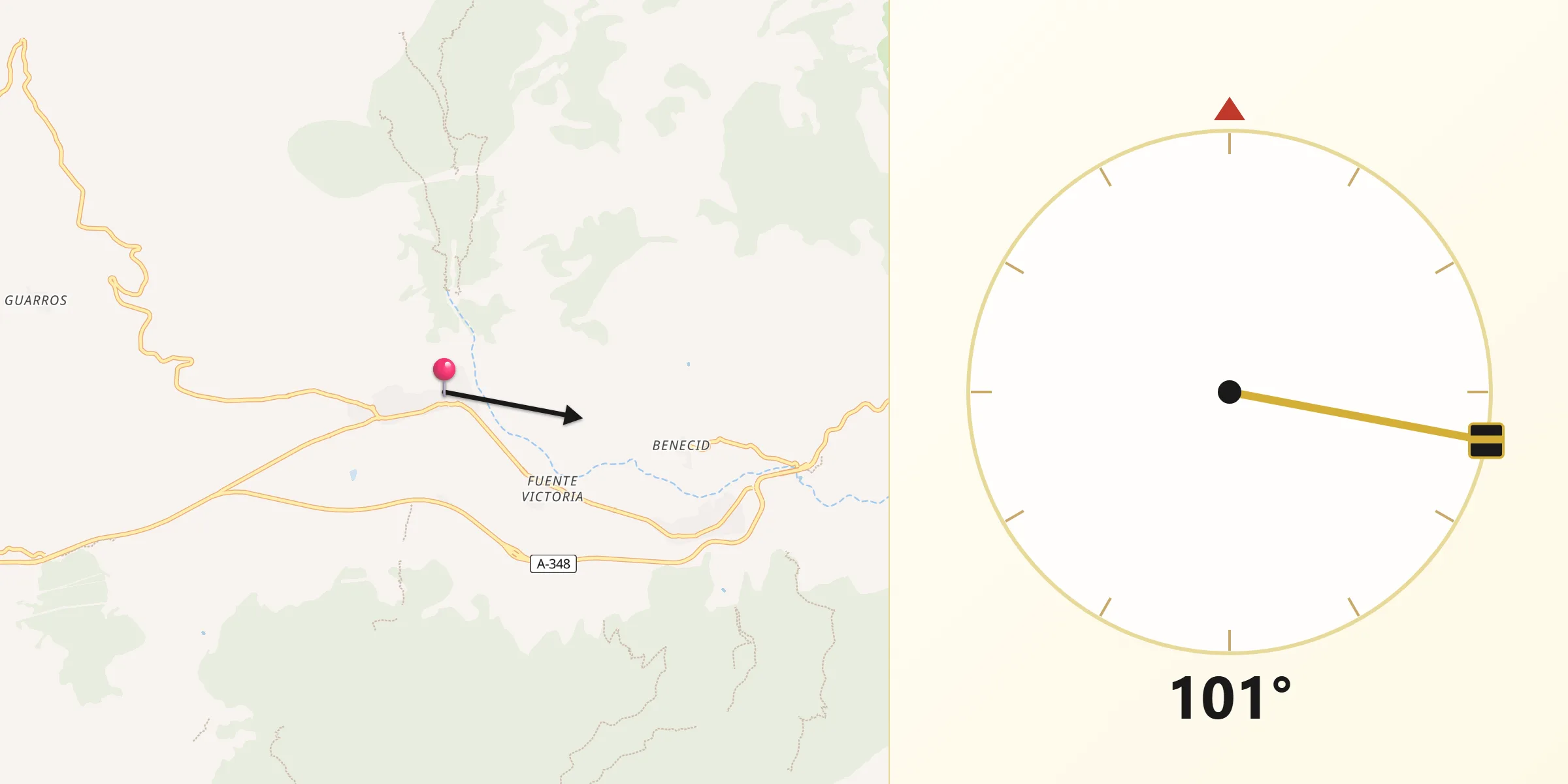 Dirección de la Qibla desde Laujar de Andarax